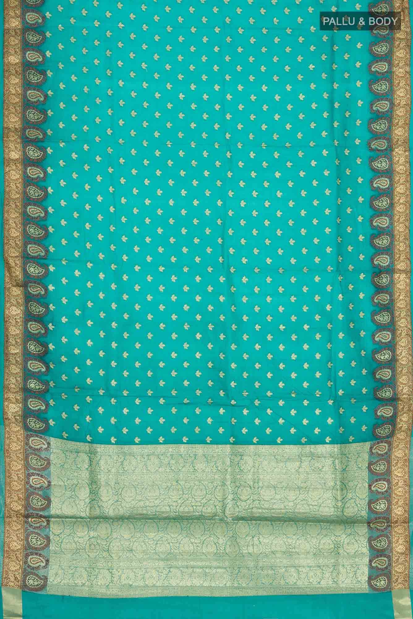 Turquoise Banarasi Tussar Silk Saree - Image 2
