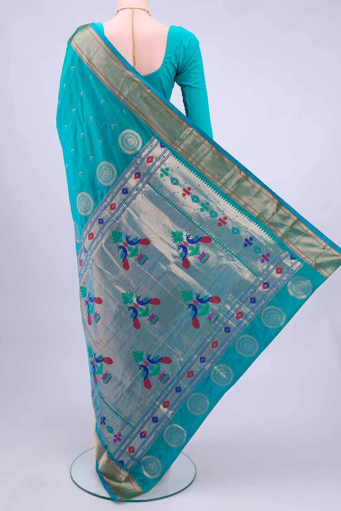 Turquoise Bangalore Silk Saree - Image 2