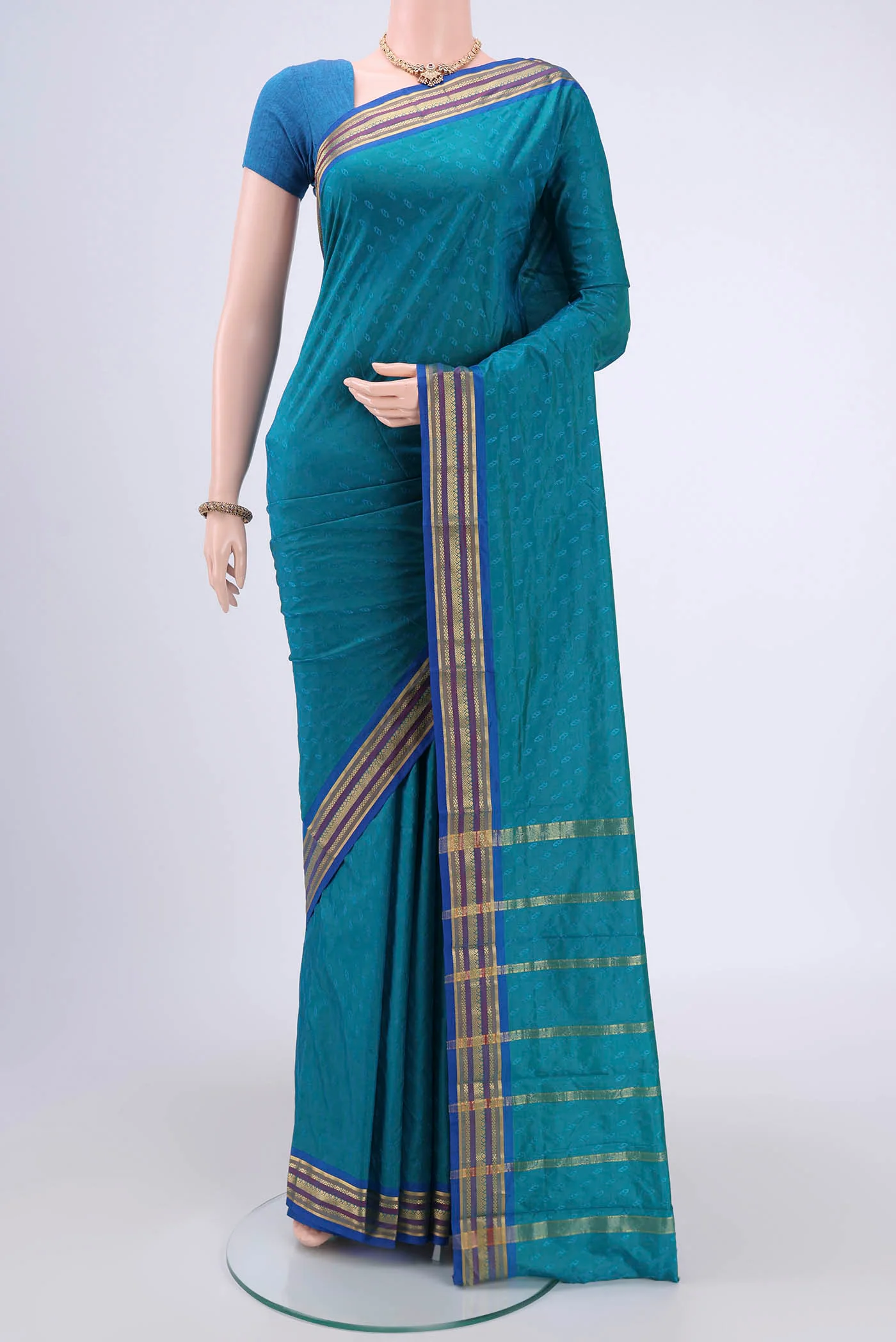 Turquoise Blended Bangalore Silk Saree