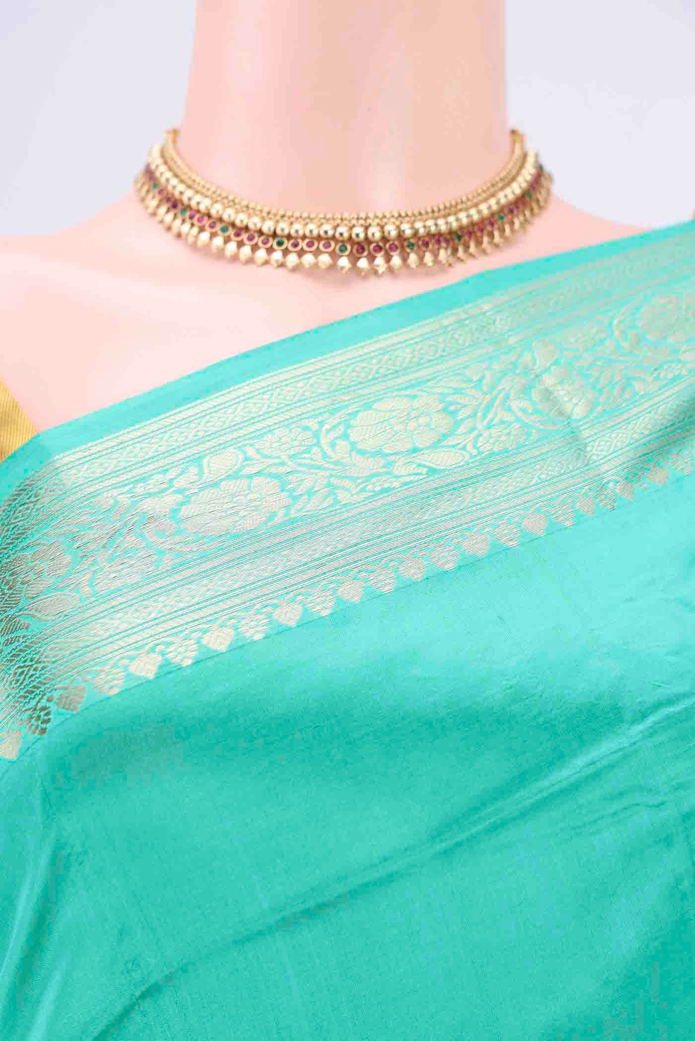 Turquoise Dual Tone Banarasi Katan Silk Saree - Image 2