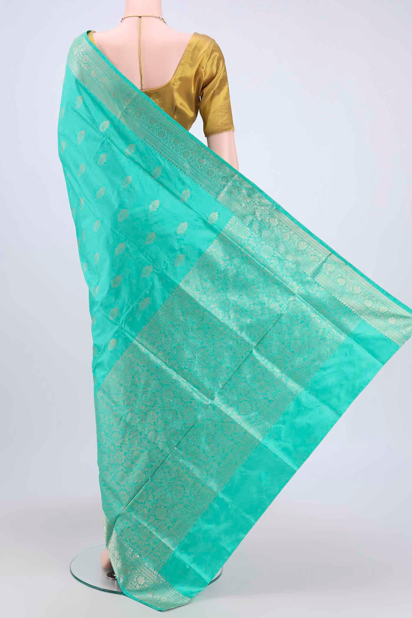 Turquoise Dual Tone Banarasi Katan Silk Saree - Image 3