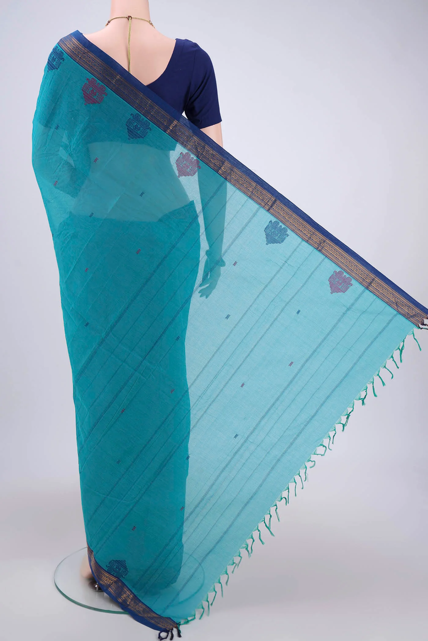 Blue Kanchi Cotton Saree - Image 3