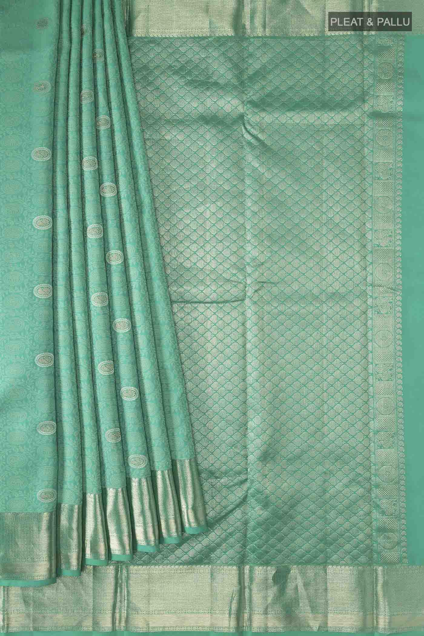 Turquoise Kanjivaram Silk Saree - Image 4