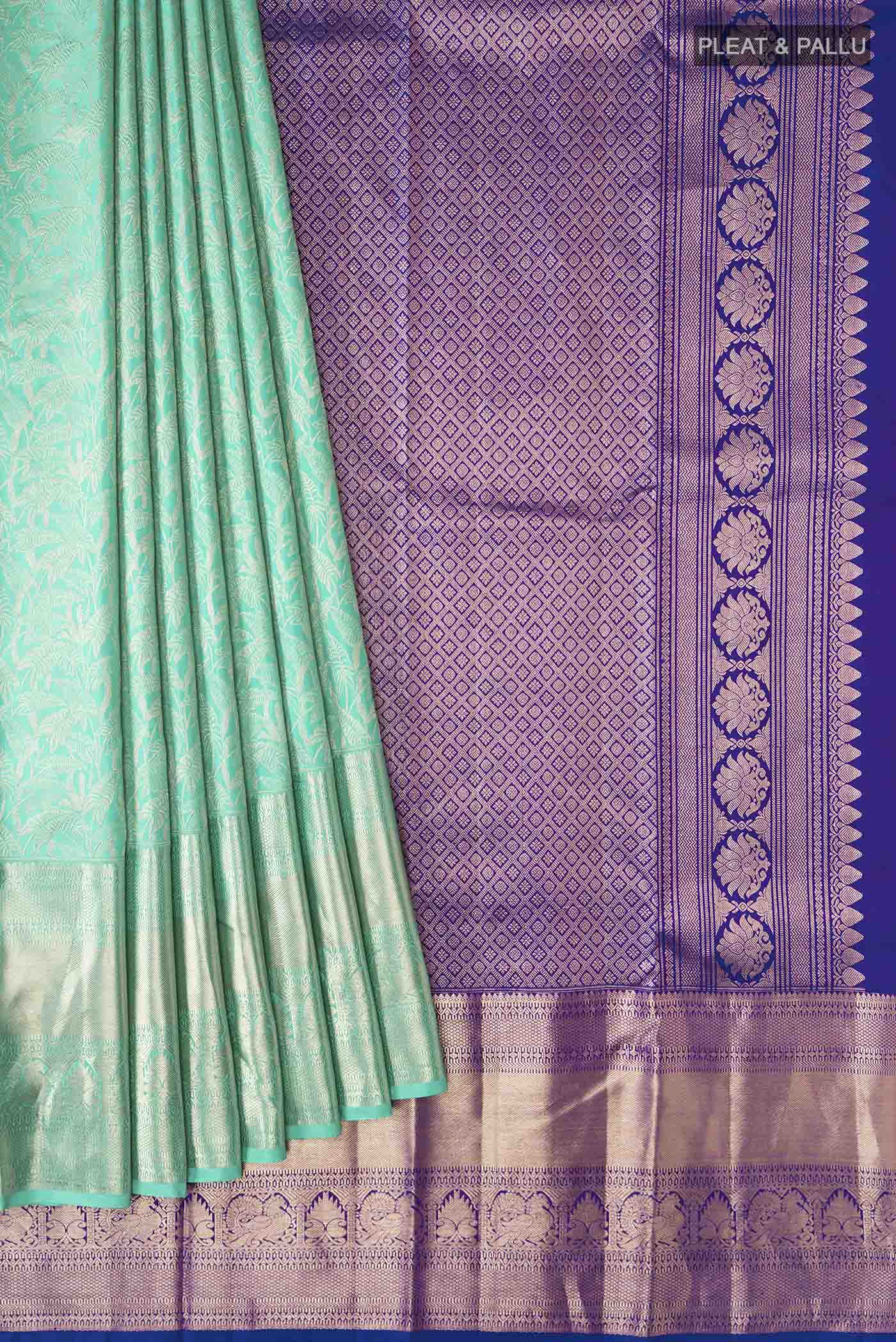Turquoise Kanjivaram Silk Saree - Image 4
