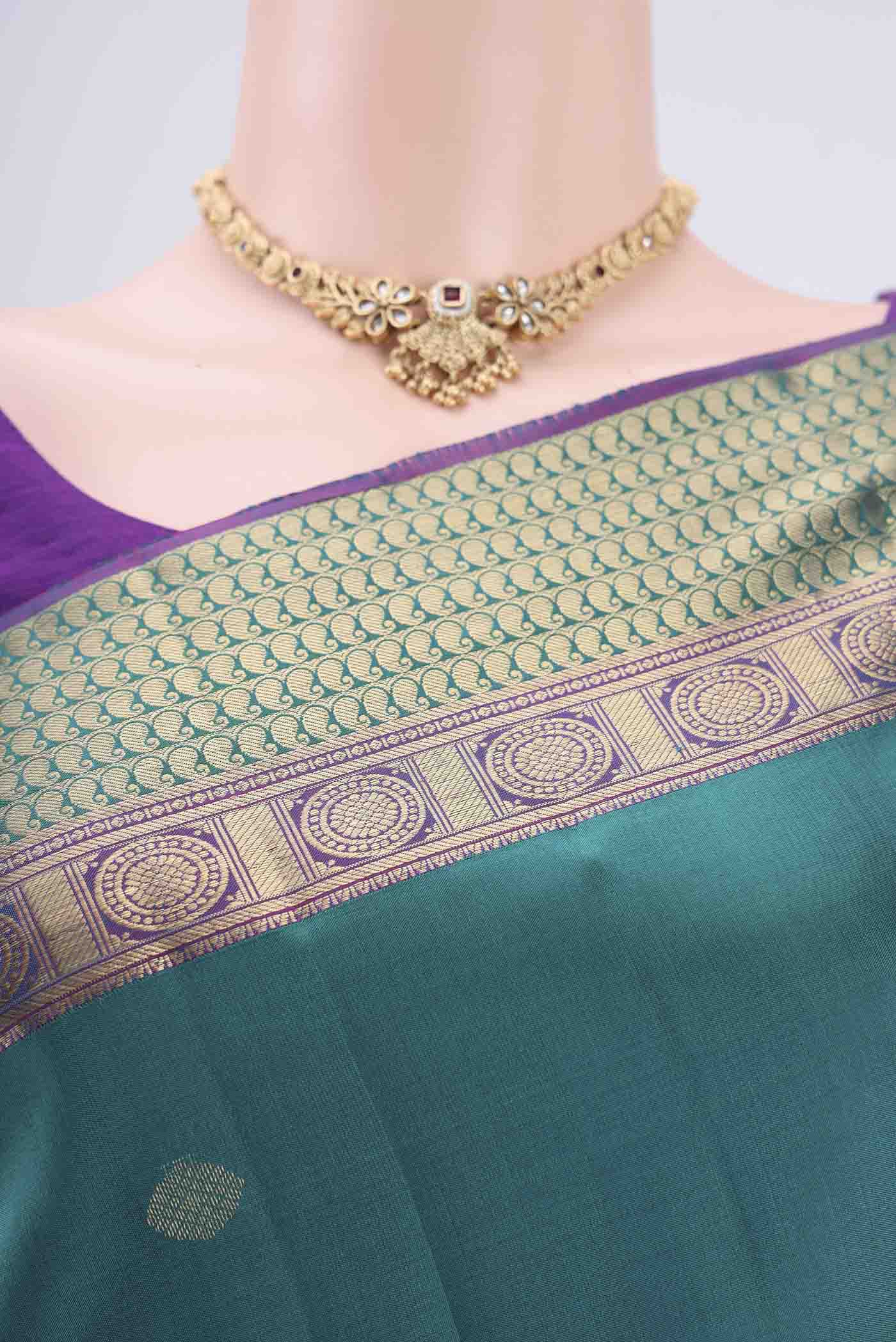 Turquoise Kanchipuram Silk Saree - Image 2