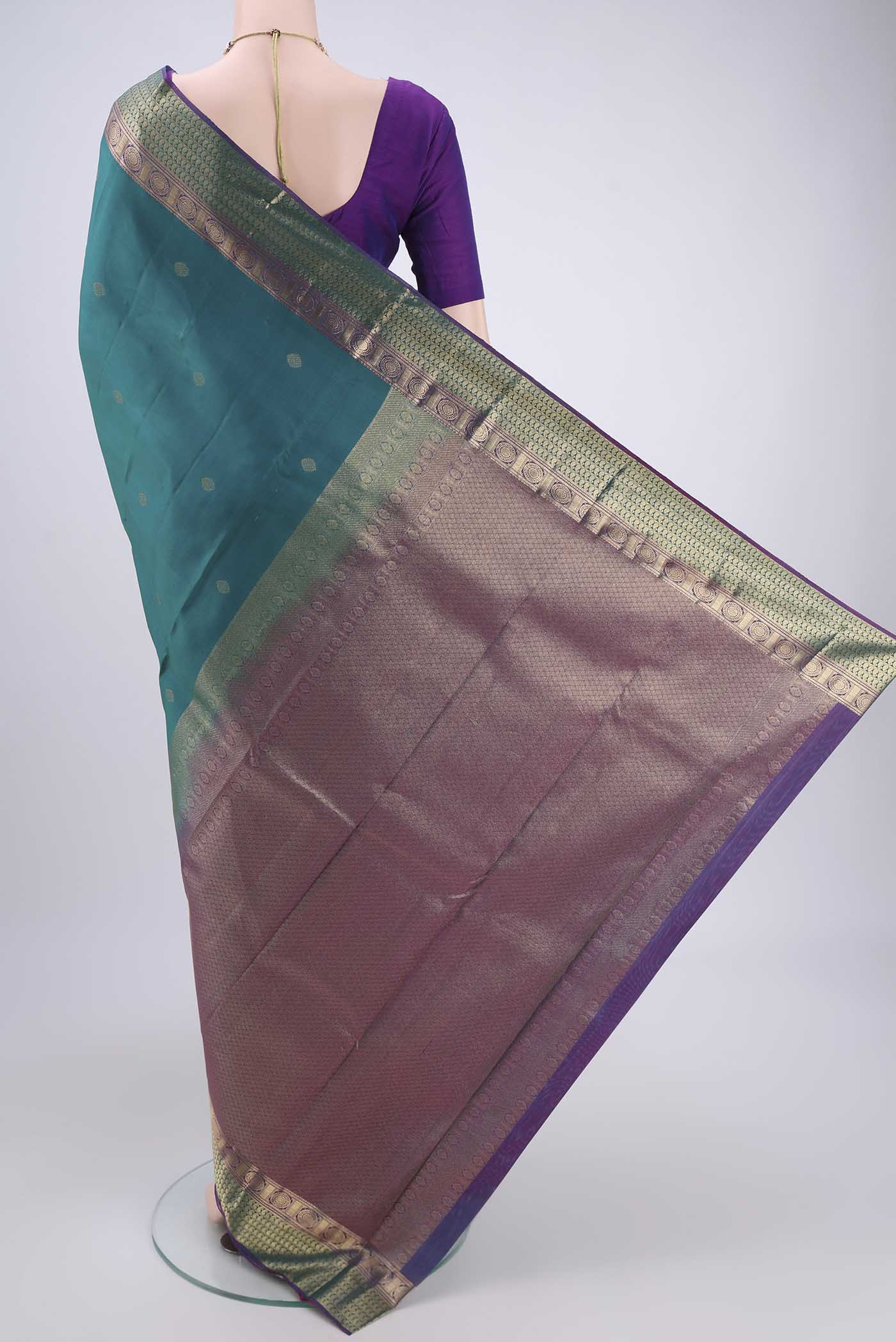Turquoise Kanchipuram Silk Saree - Image 3