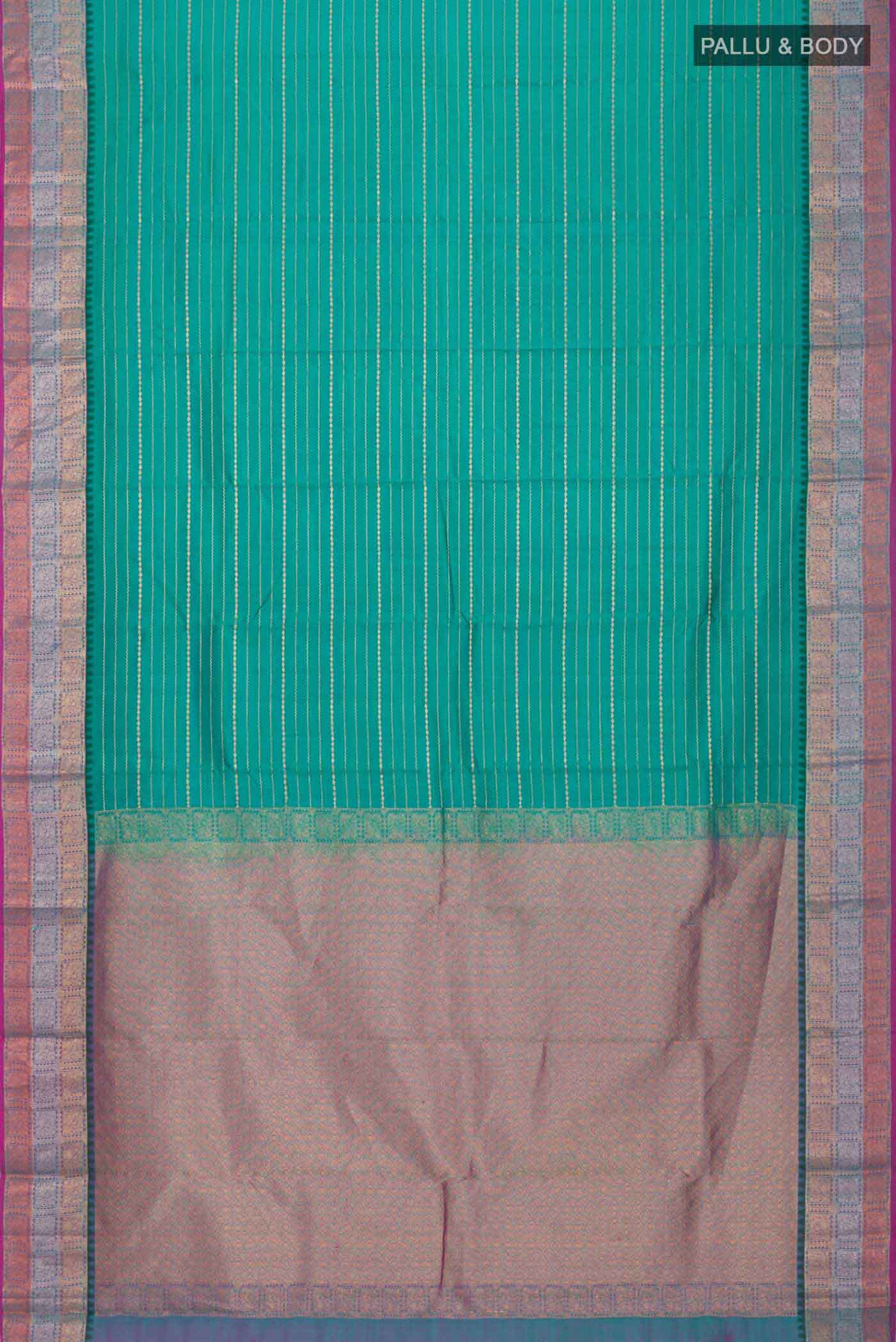 Turquoise Kanchipuram Silk Saree - Image 6