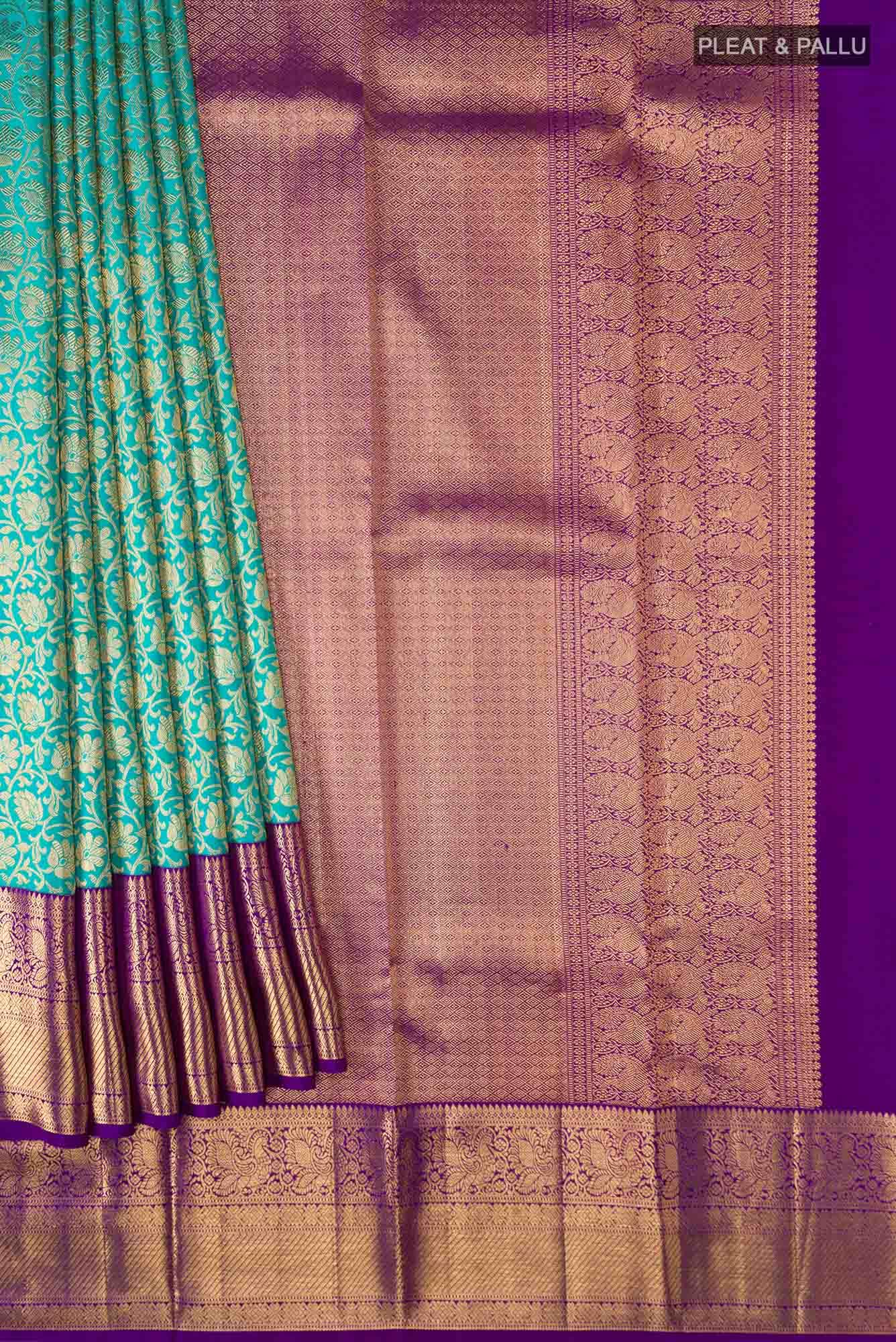 Turquoise Kanchipuram Silk Saree - Image 2