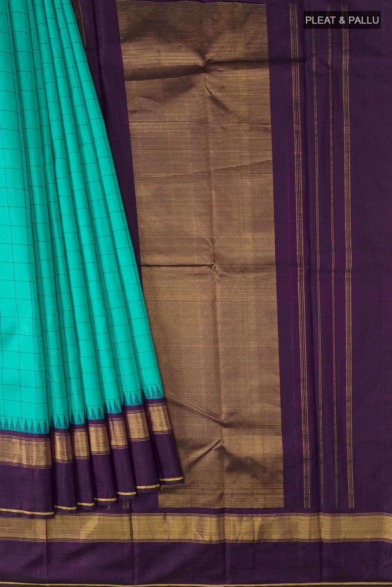 Turquoise Kanjivaram Silk Saree - Image 2