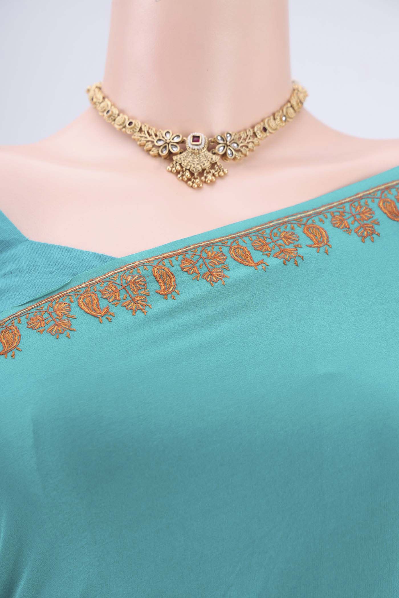 Turquoise Kashmiri Saree - Image 2