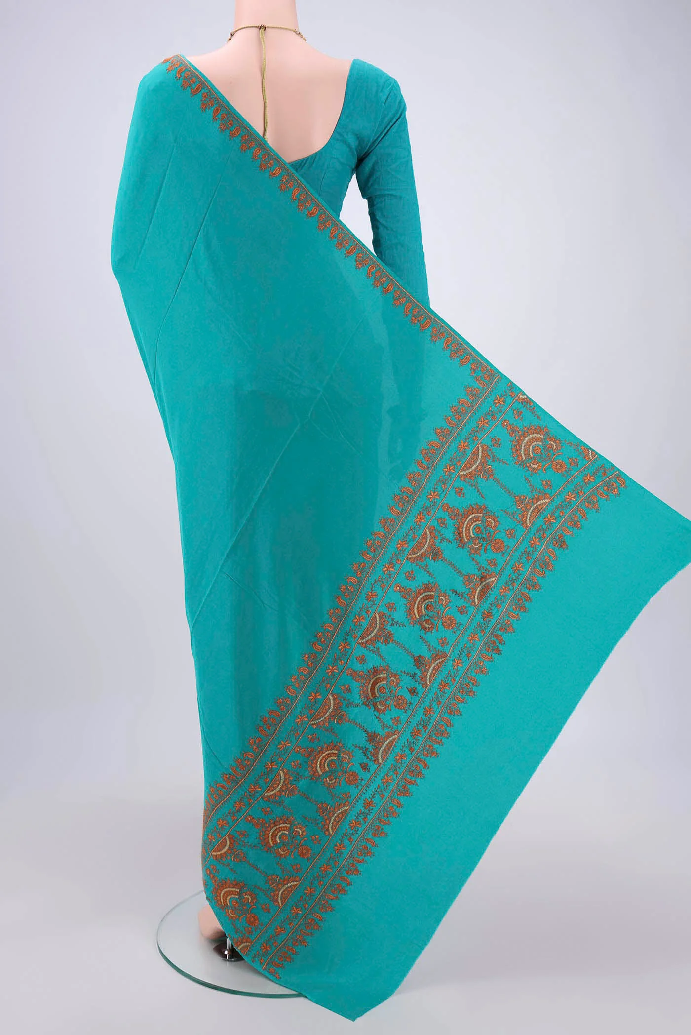 Turquoise Kashmiri Saree - Image 3