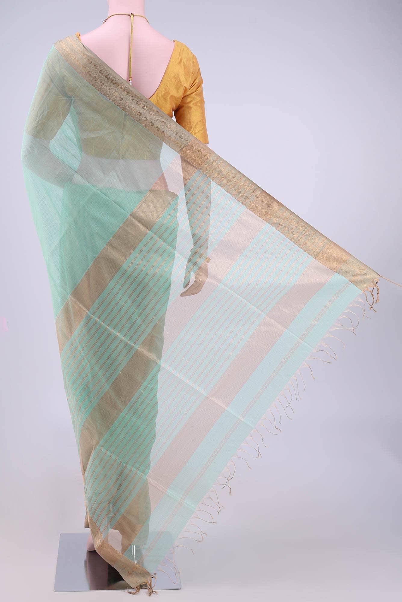 Turquoise Maheshwari Silk Cotton Saree - Image 2