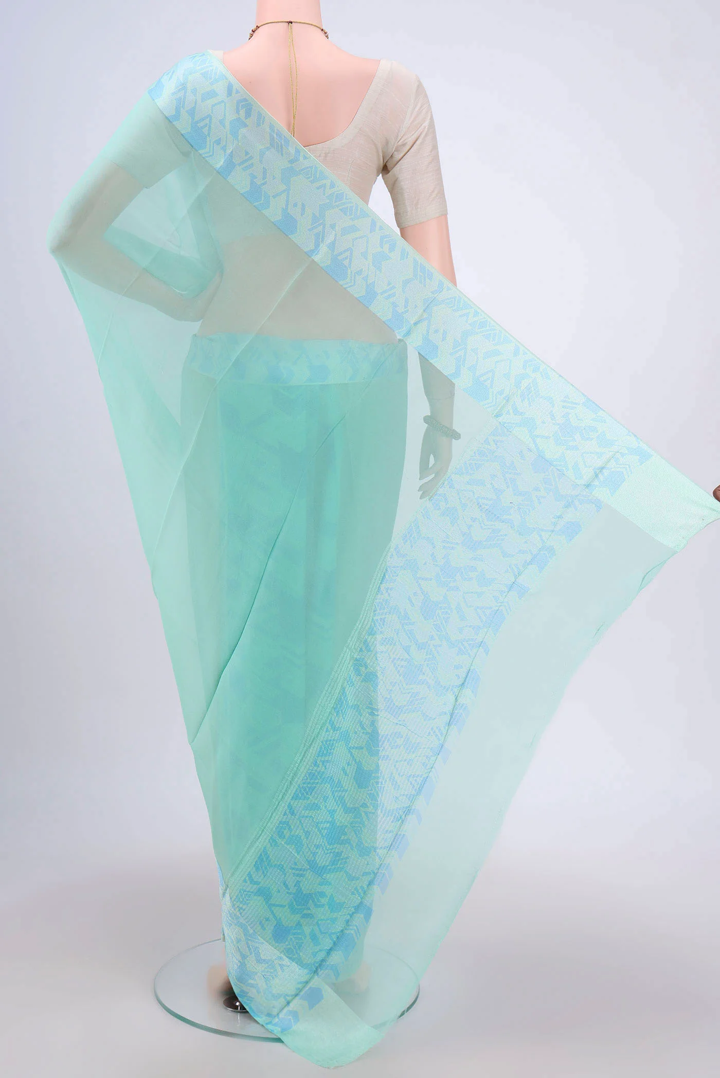 Turquoise Mysore Chiffon Saree - Image 3