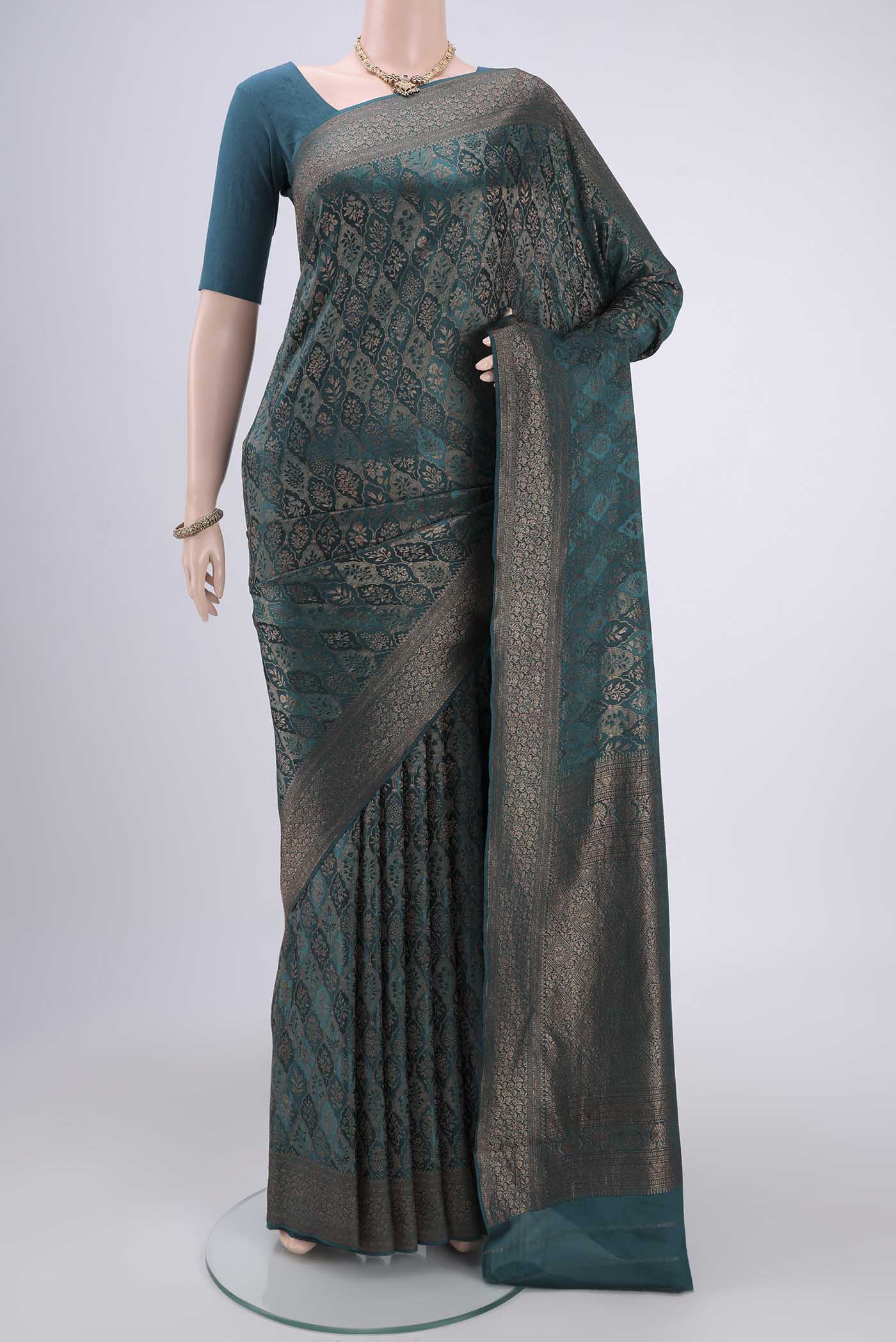 Teal Mysore Crepe Saree