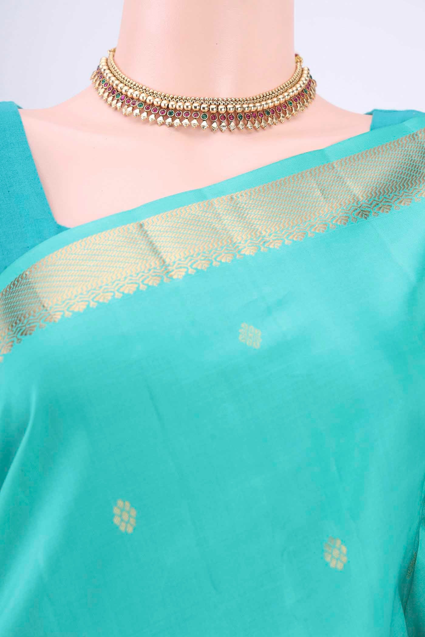 Turquoise Kanjivaram Silk Saree - Image 2