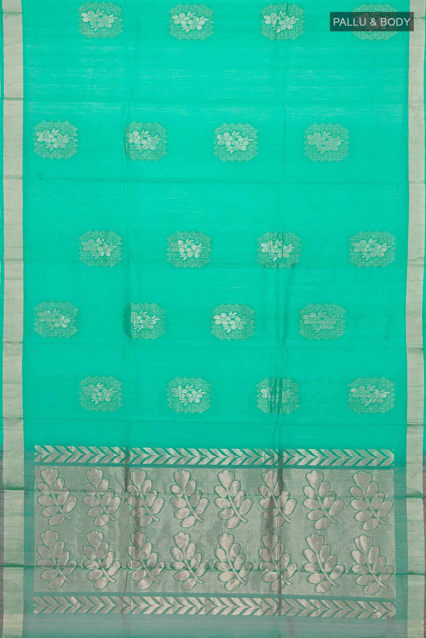Turquoise Silk Cotton Saree - Image 2