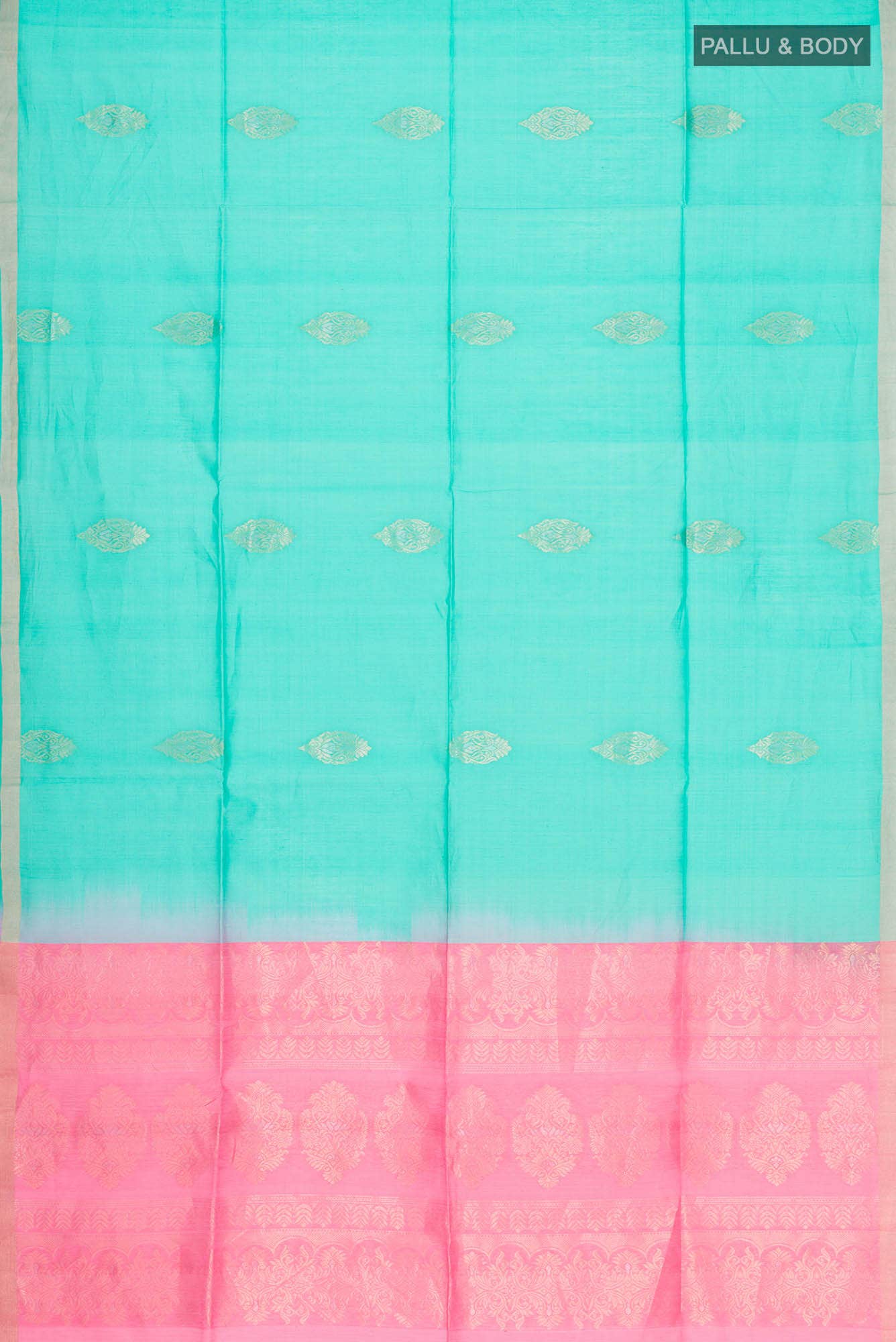 Turquoise Silk Cotton Saree - Image 2