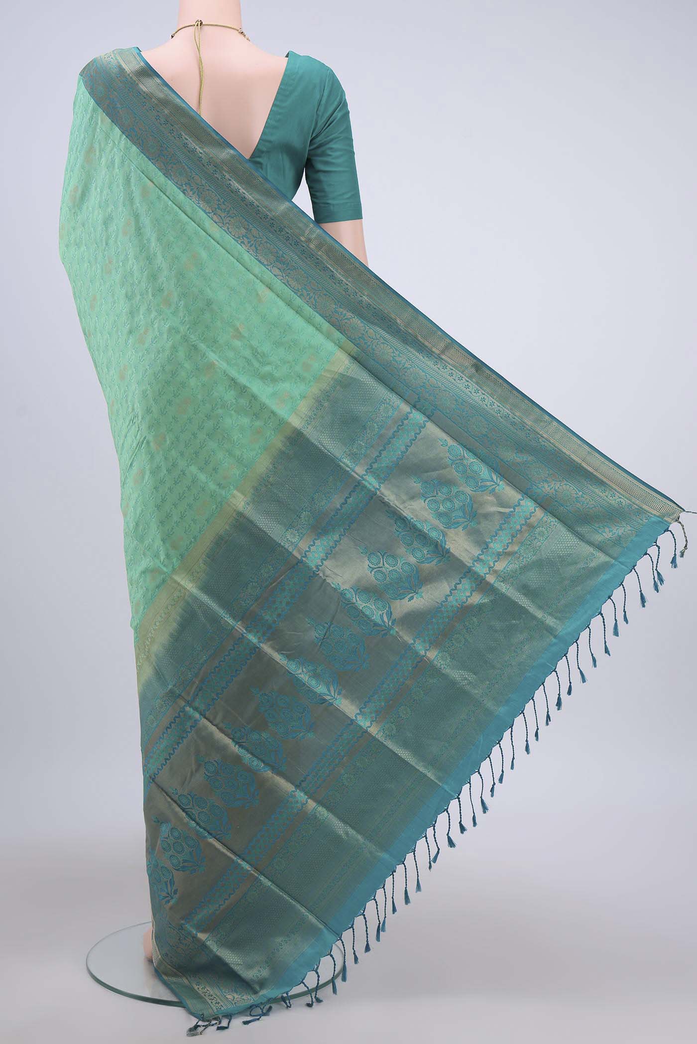 Turquoise Soft Silk Saree - Image 3