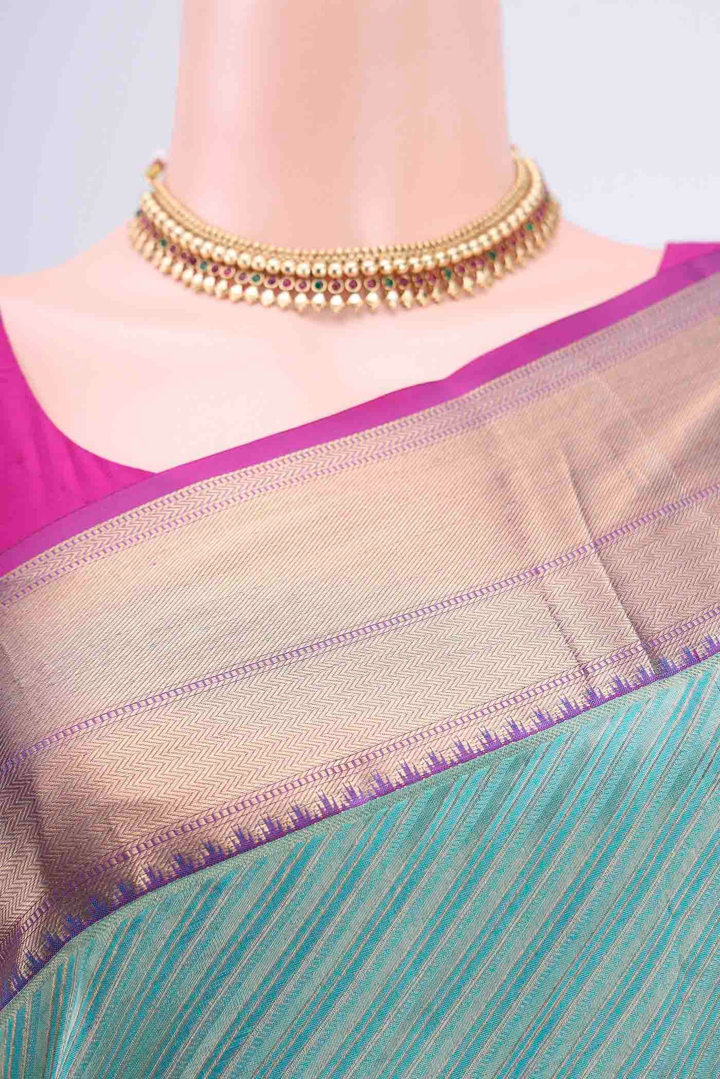 Turquoise Soft Silk Saree - Image 2