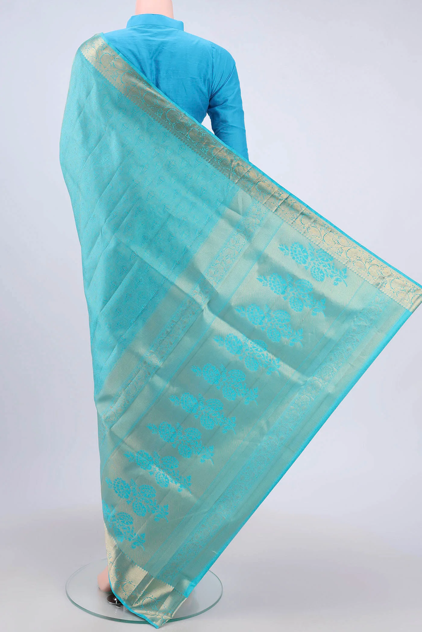 Sky Blue Soft Silk Saree - Image 3