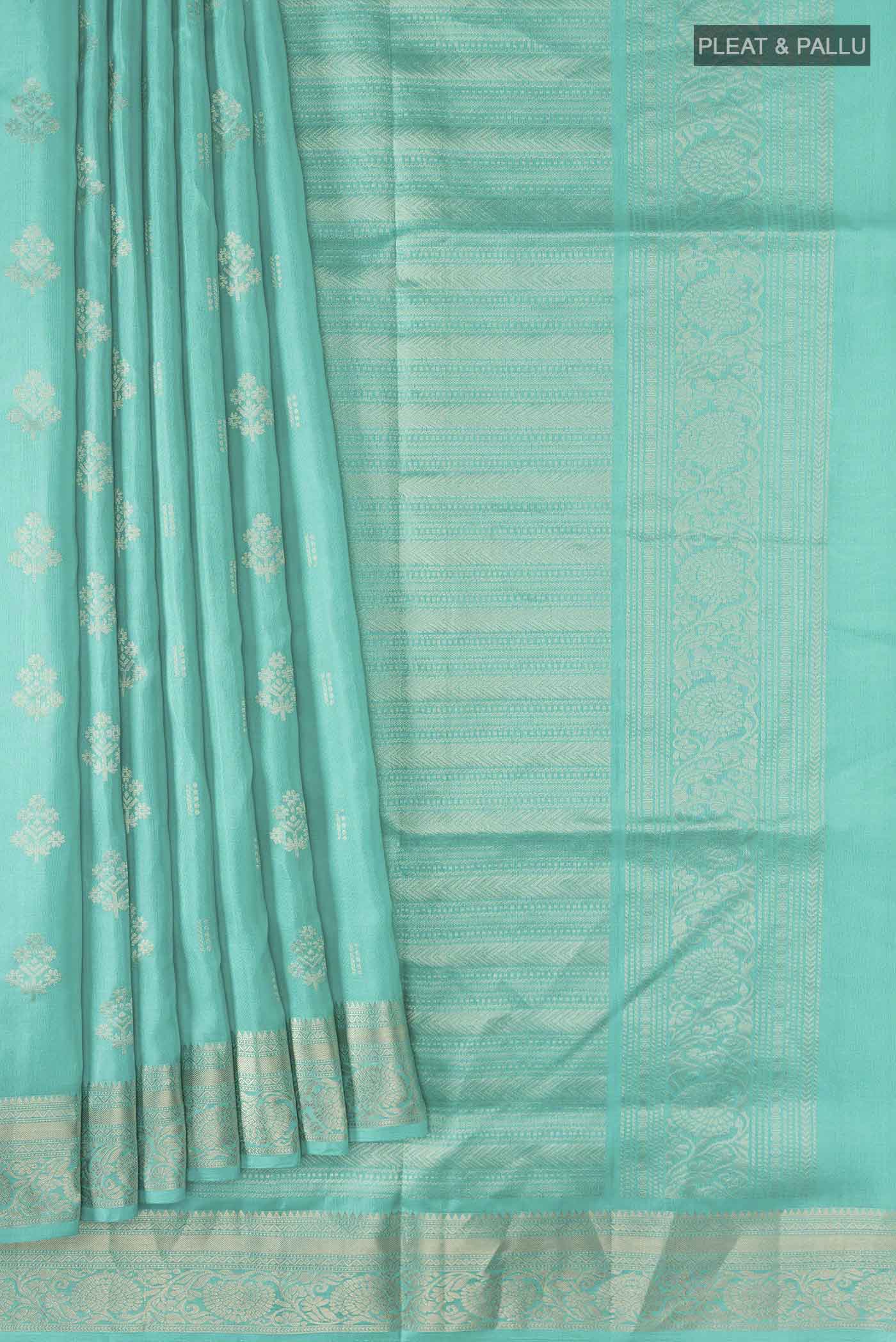 Turquoise Soft Silk Saree - Image 4