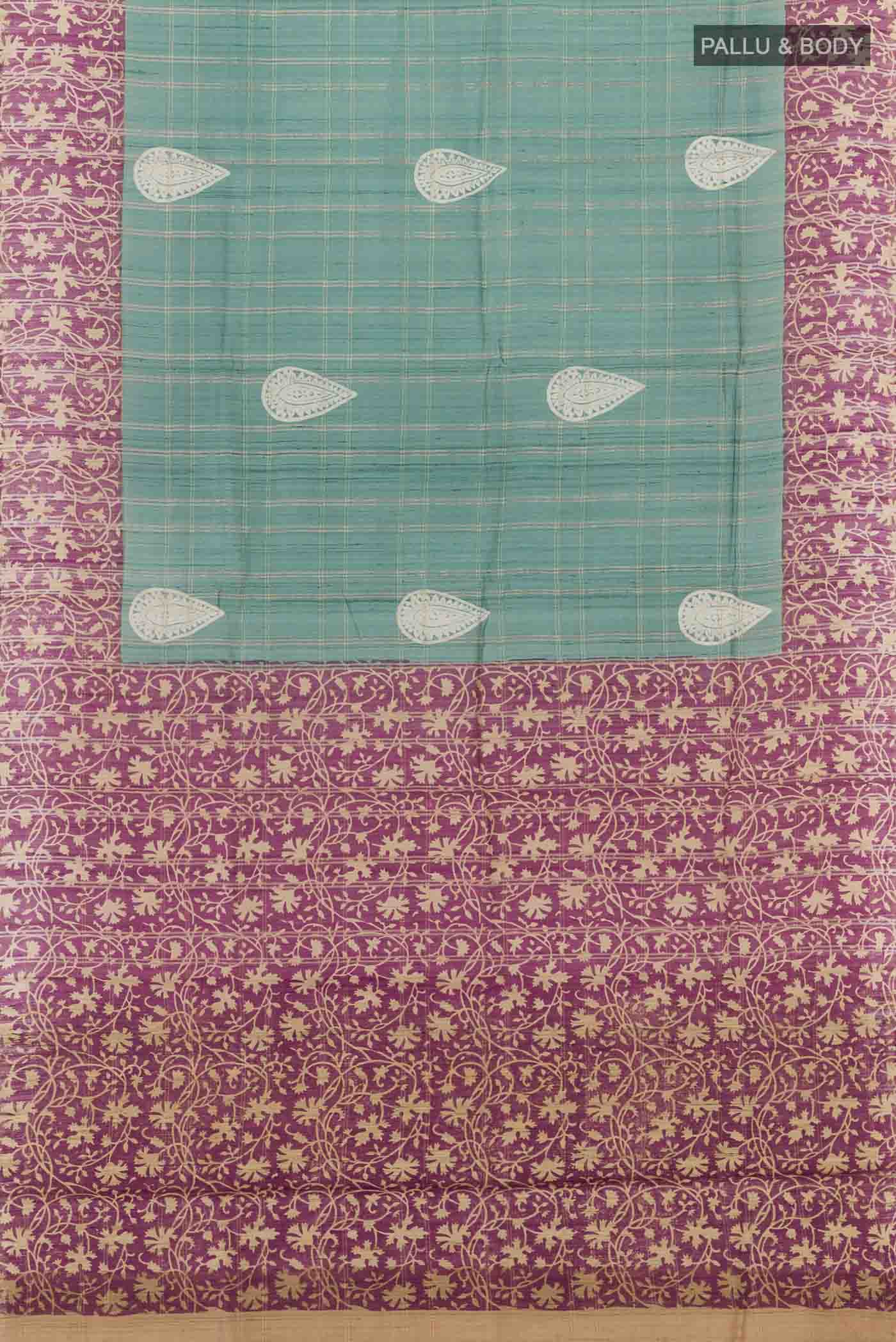 Turquoise Tussar Saree - Image 4