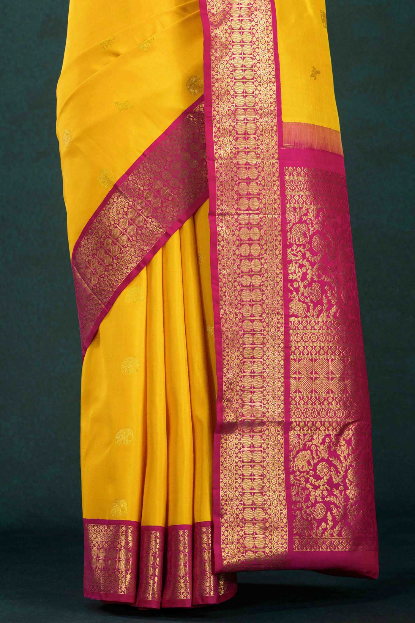 Vaani-Mustard Yellow Kanchipuram Silk Saree - Image 6