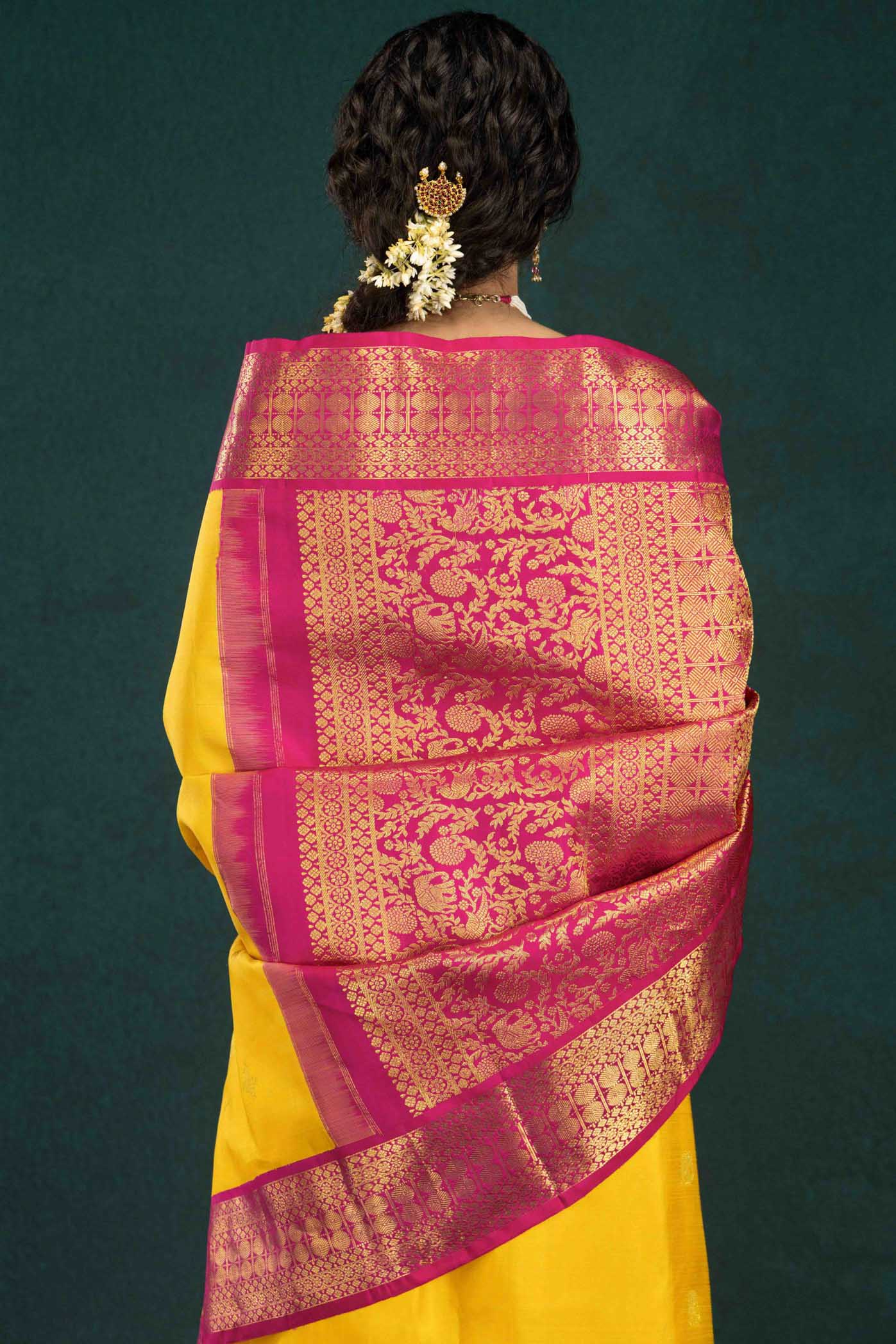 Vaani-Mustard Yellow Kanchipuram Silk Saree - Image 8