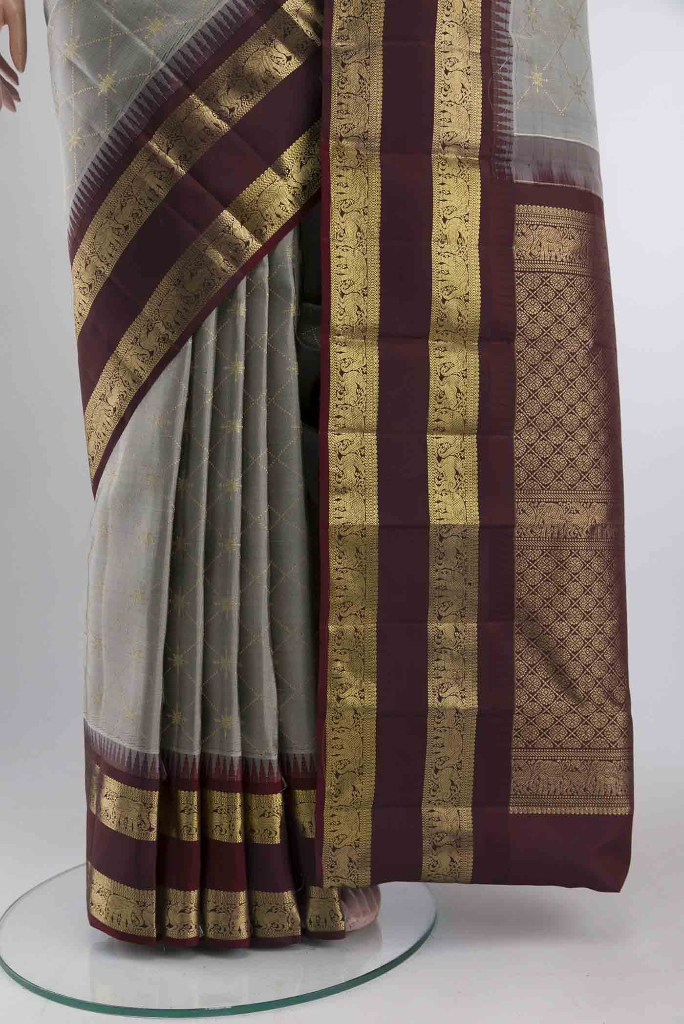 Vaidhehi-Grey Kanchipuram Silk Saree - Image 6