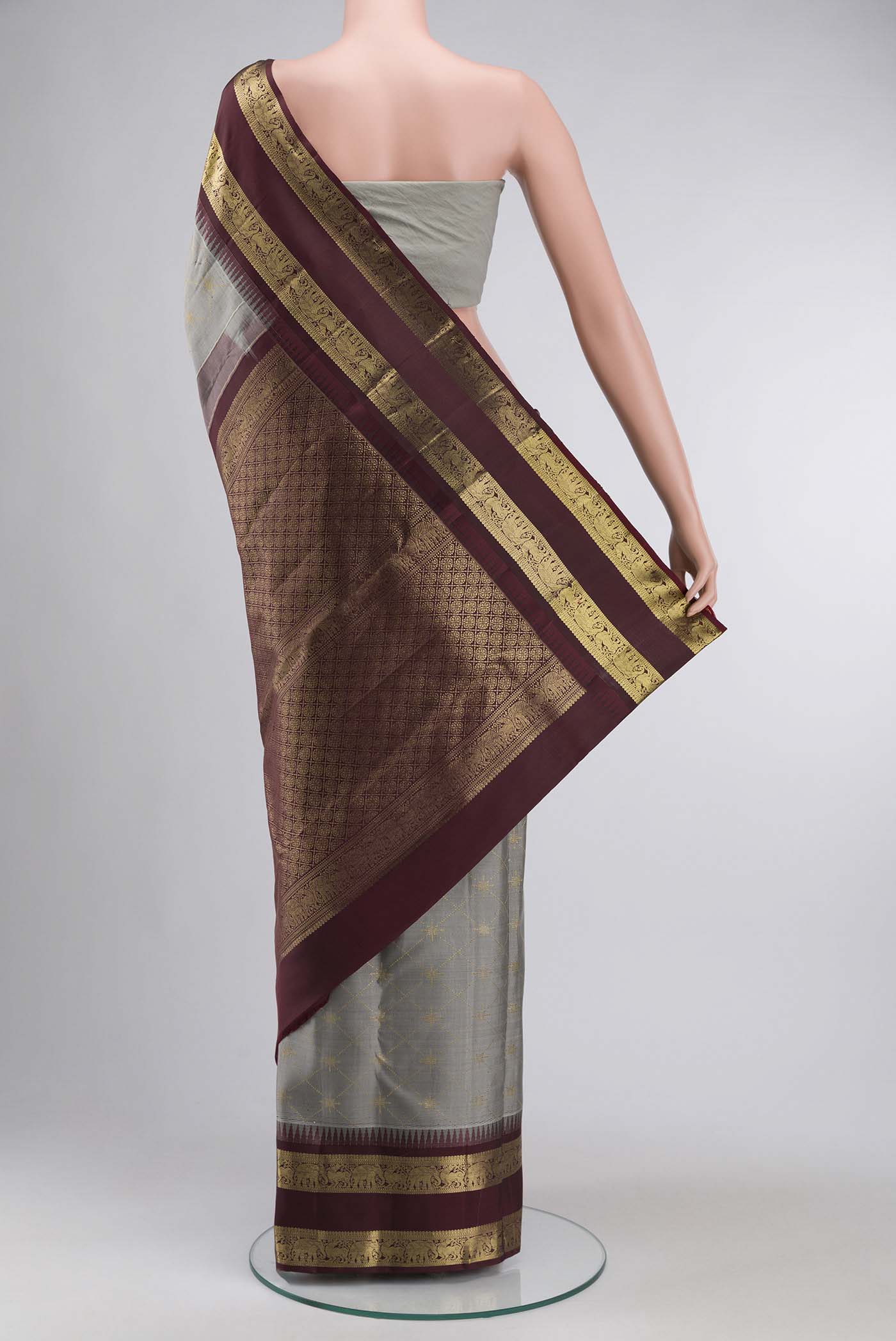 Vaidhehi-Grey Kanchipuram Silk Saree - Image 7