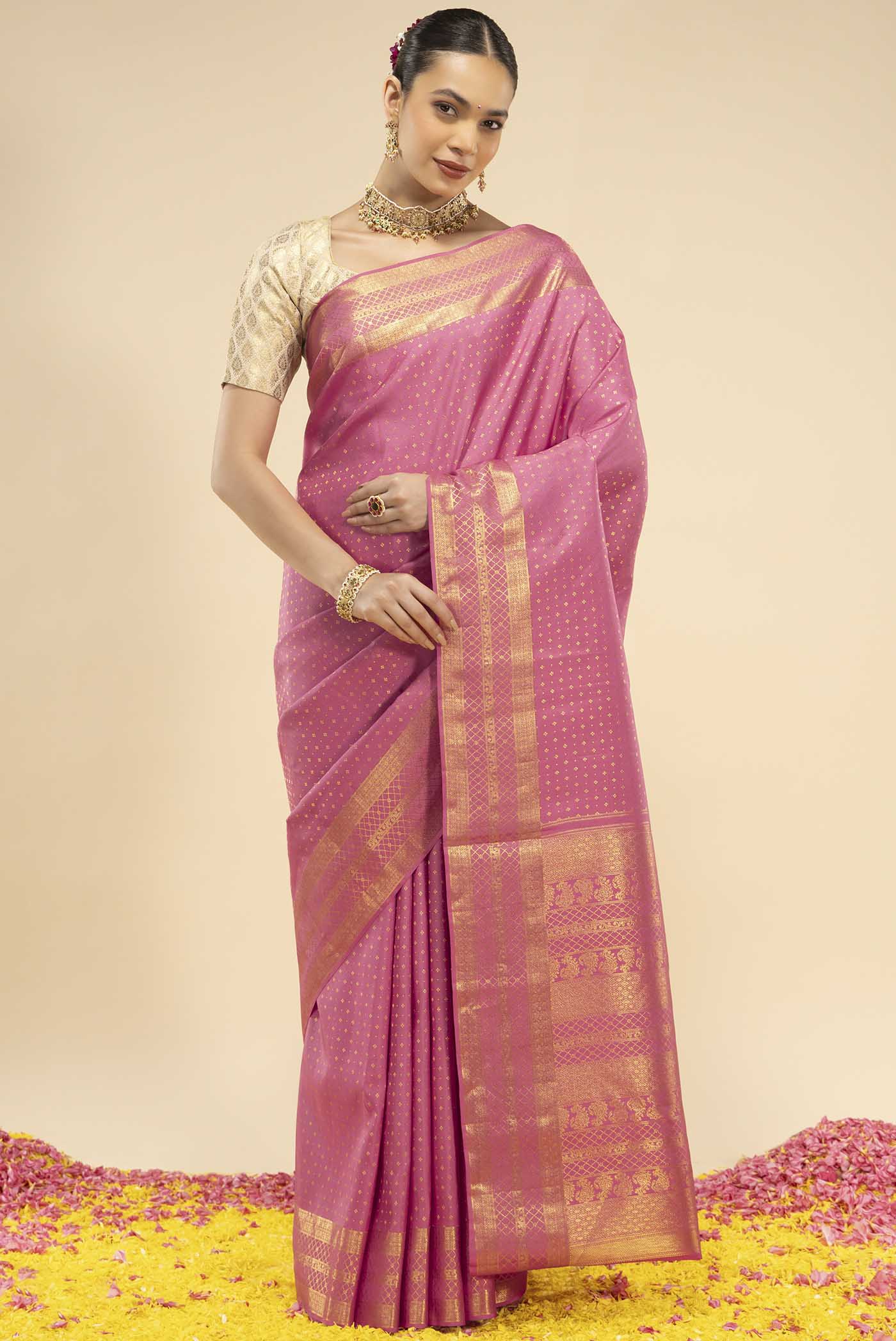 Valaiyalam-Pink Kanchipuram Silk Saree