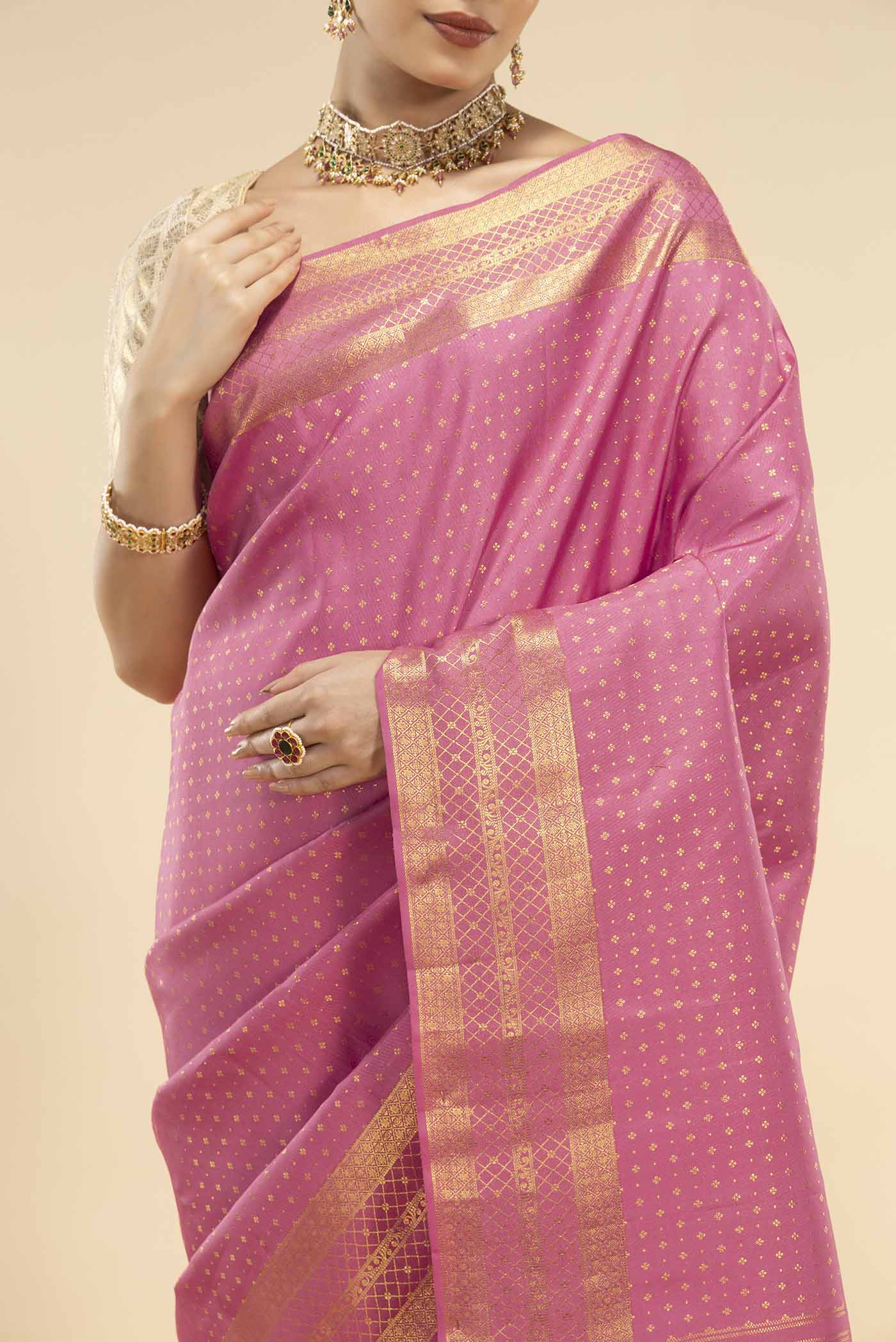 Valaiyalam-Pink Kanchipuram Silk Saree - Image 2