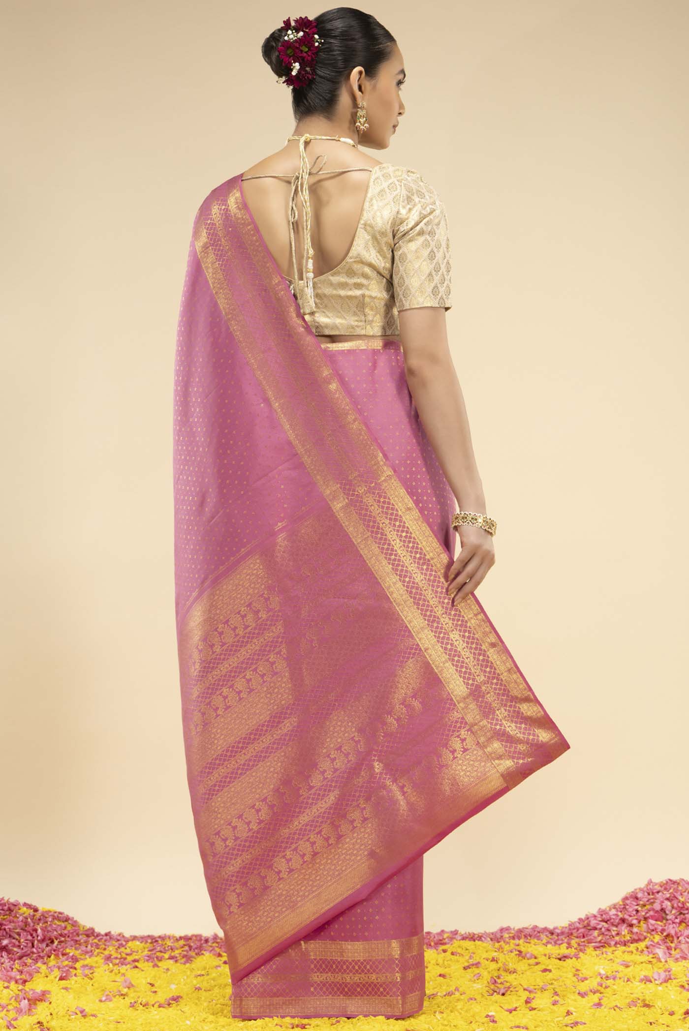 Valaiyalam-Pink Kanchipuram Silk Saree - Image 6