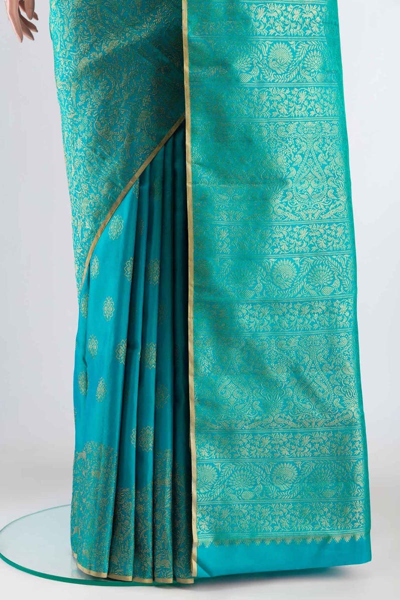 Vanashree-Turquoise Kanchipuram Silk Saree - Image 3