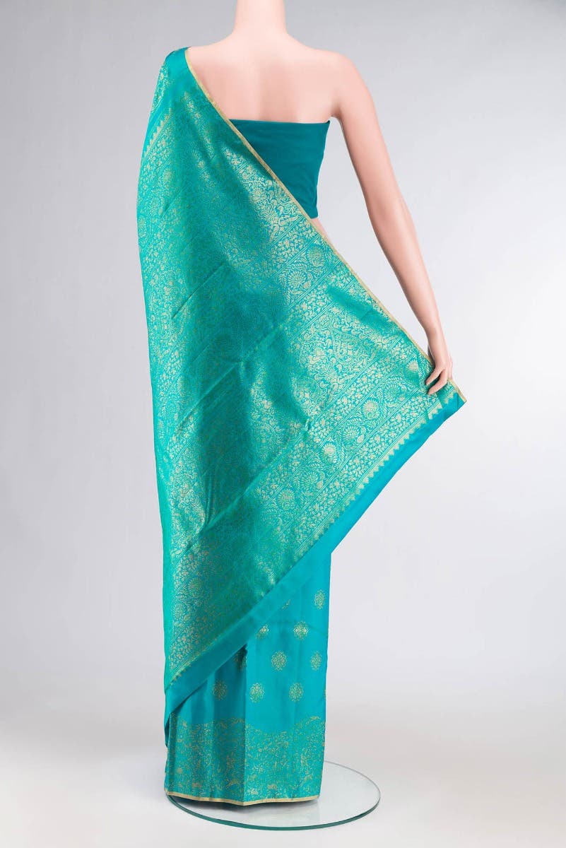 Vanashree-Turquoise Kanchipuram Silk Saree - Image 4