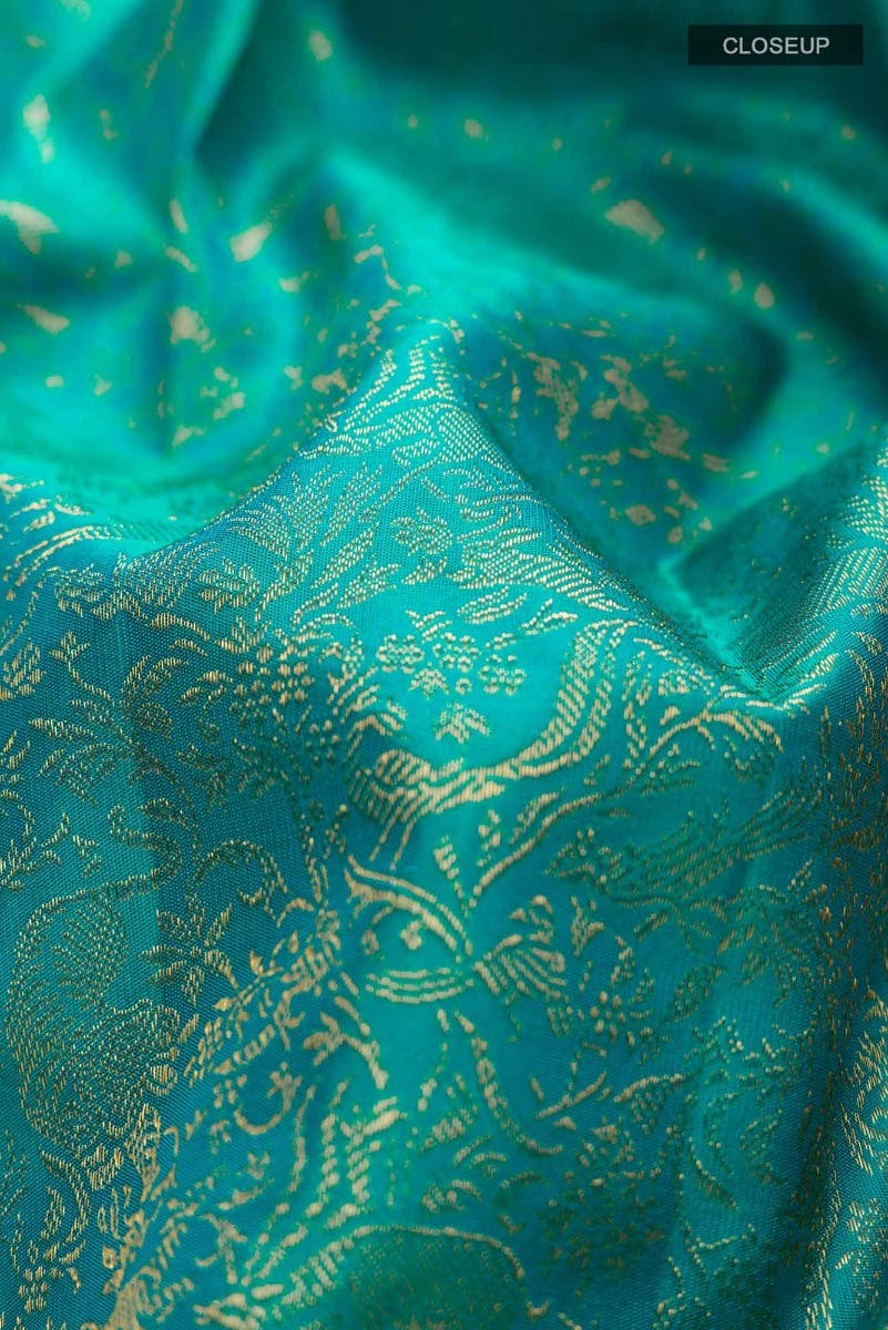 Vanashree-Turquoise Kanchipuram Silk Saree - Image 7