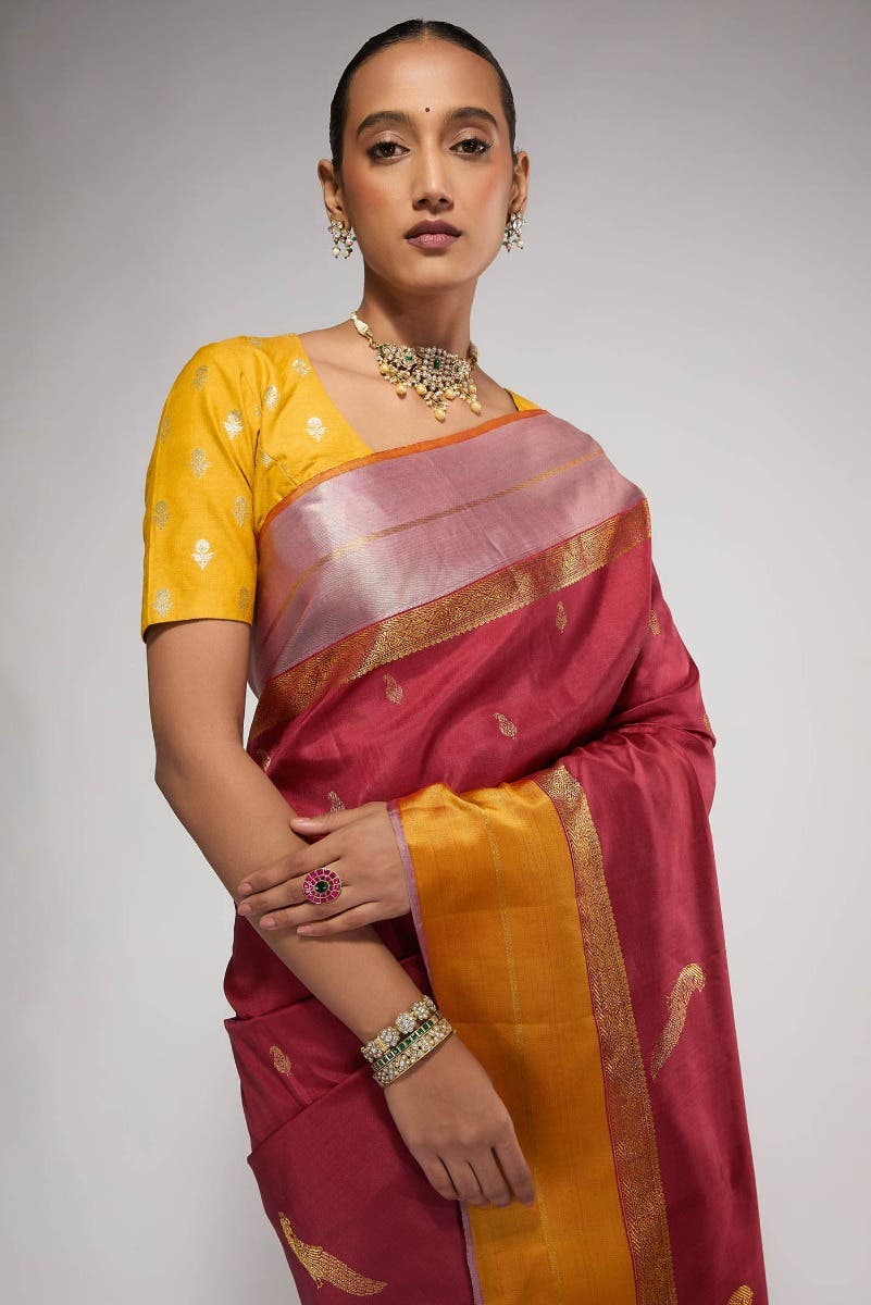 Varnika-Pure Silk Pure Gold Zari Red Kanchipuram Saree - Image 3