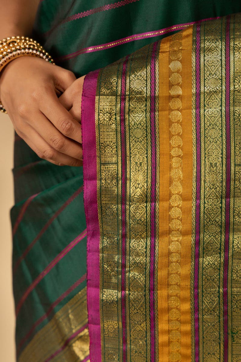 Velari-Bottle Green Kanchipuram Silk Saree - Image 6
