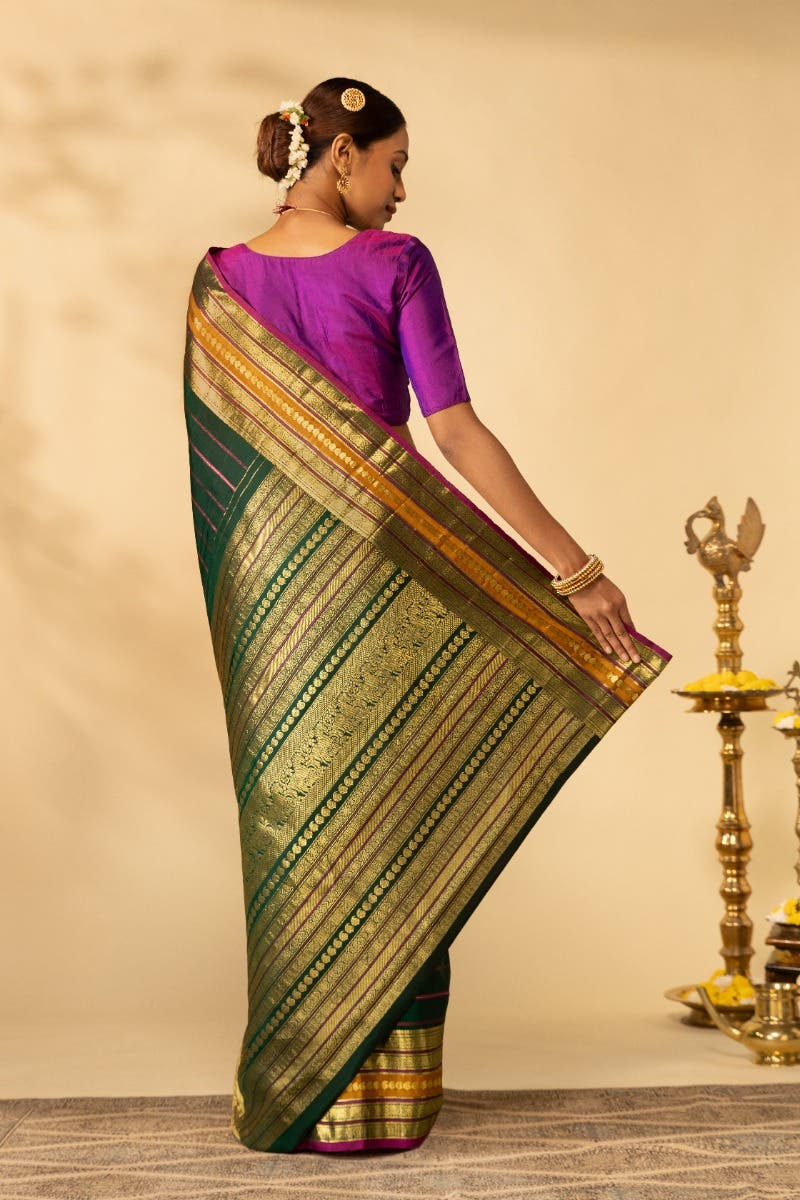 Velari-Bottle Green Kanchipuram Silk Saree - Image 8