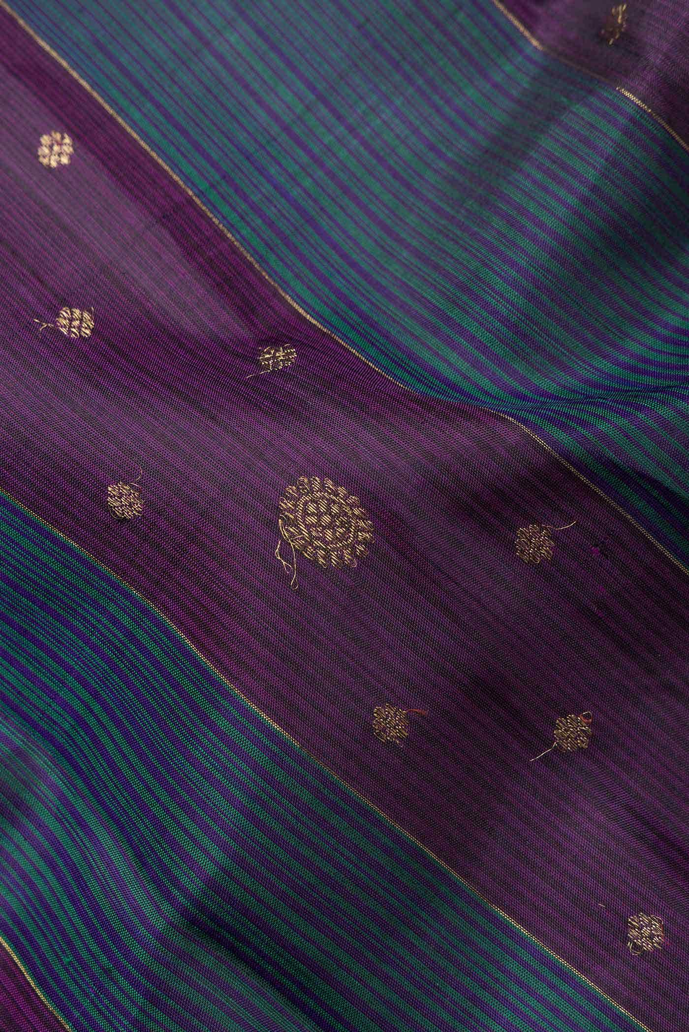 Pure Silk Pure Zari Violet and Green Dual Tone Kanjivaram Saree - Image 3