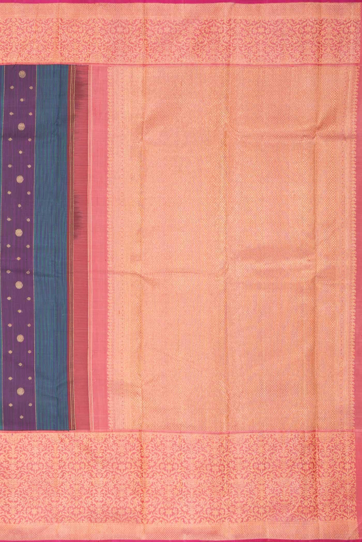 Pure Silk Pure Zari Violet and Green Dual Tone Kanjivaram Saree - Image 5