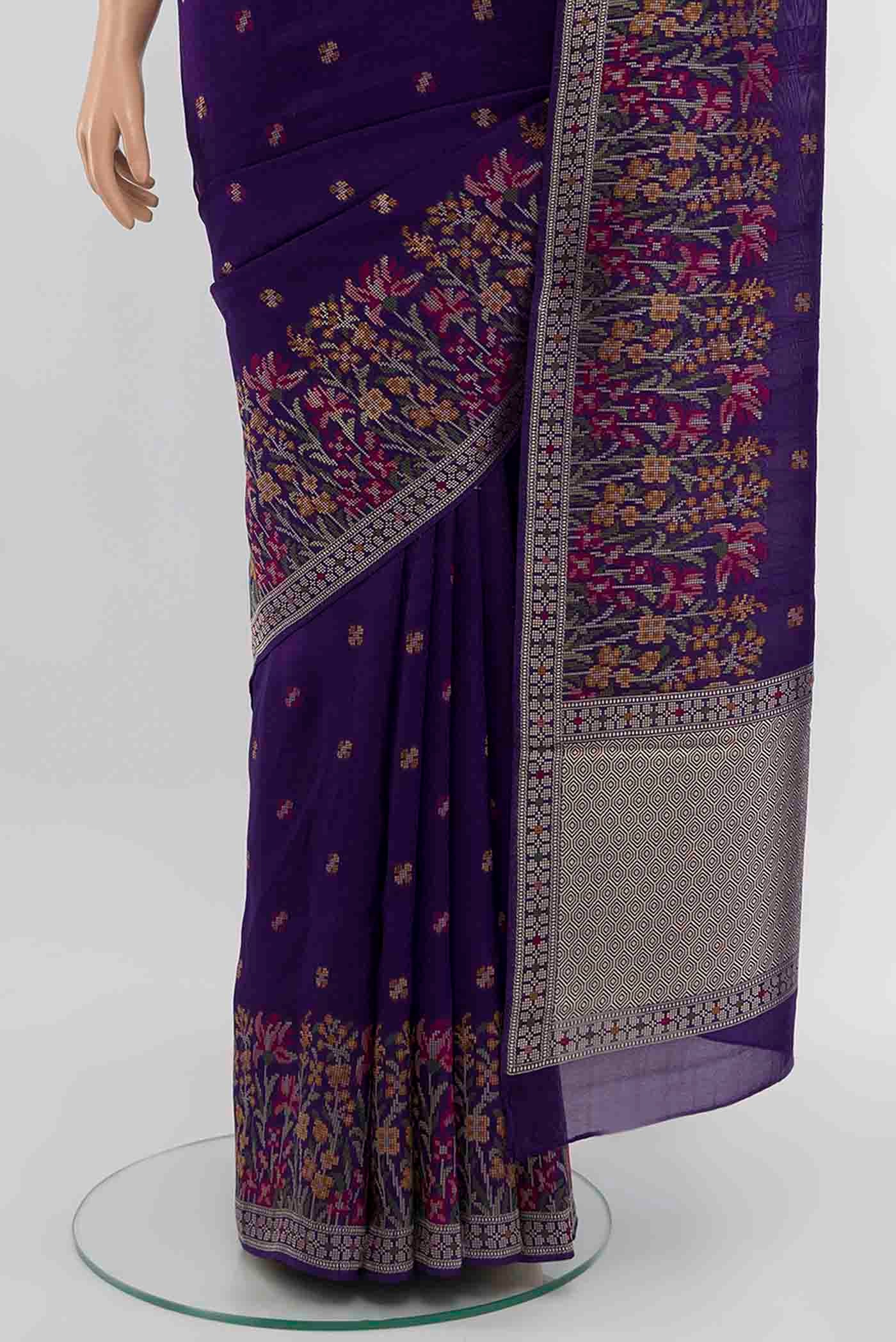 Violet Banarasi Raw Silk Saree - Image 3