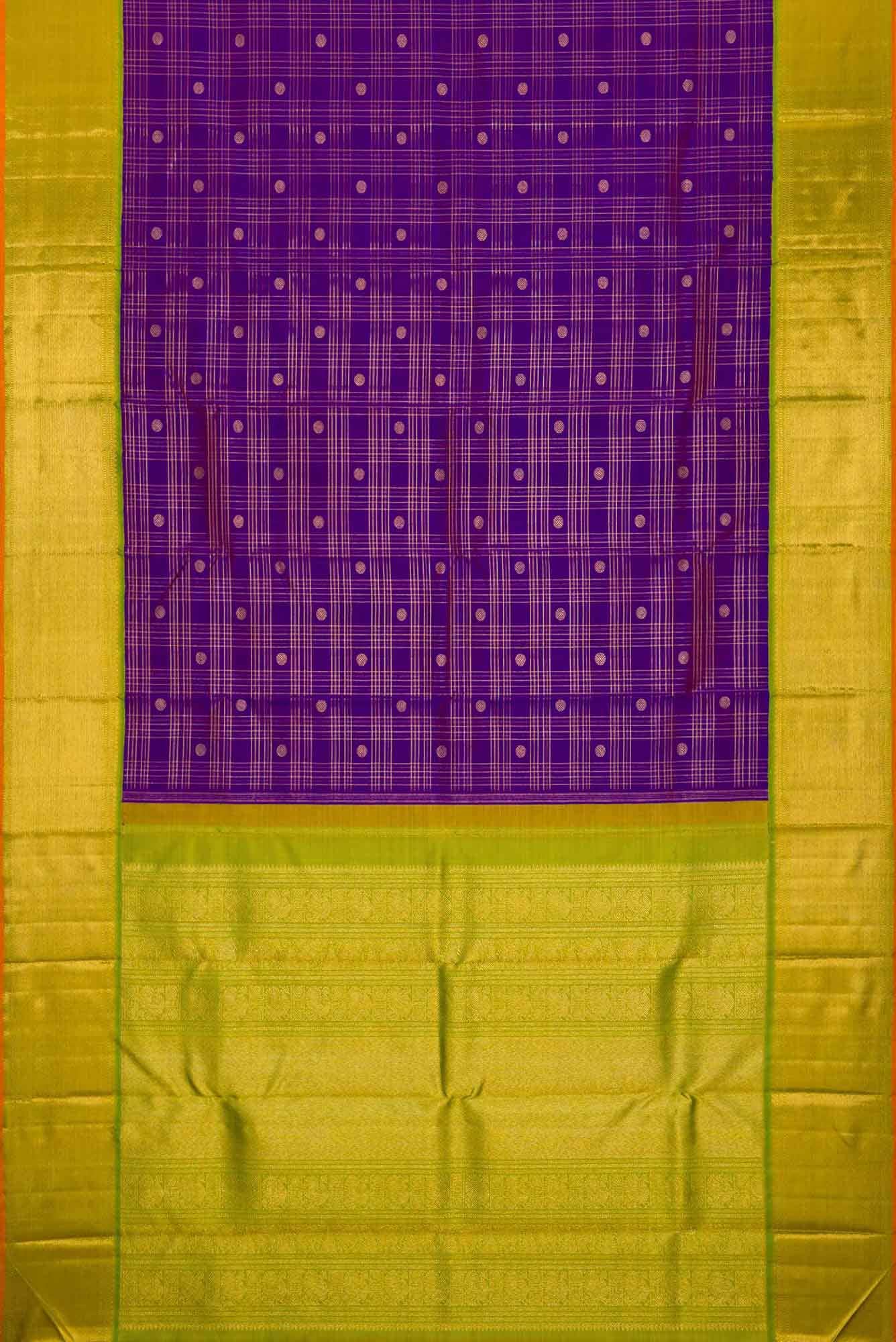 Pure Silk Pure Zari Violet Dual Tone Kanjivaram Saree - Image 4