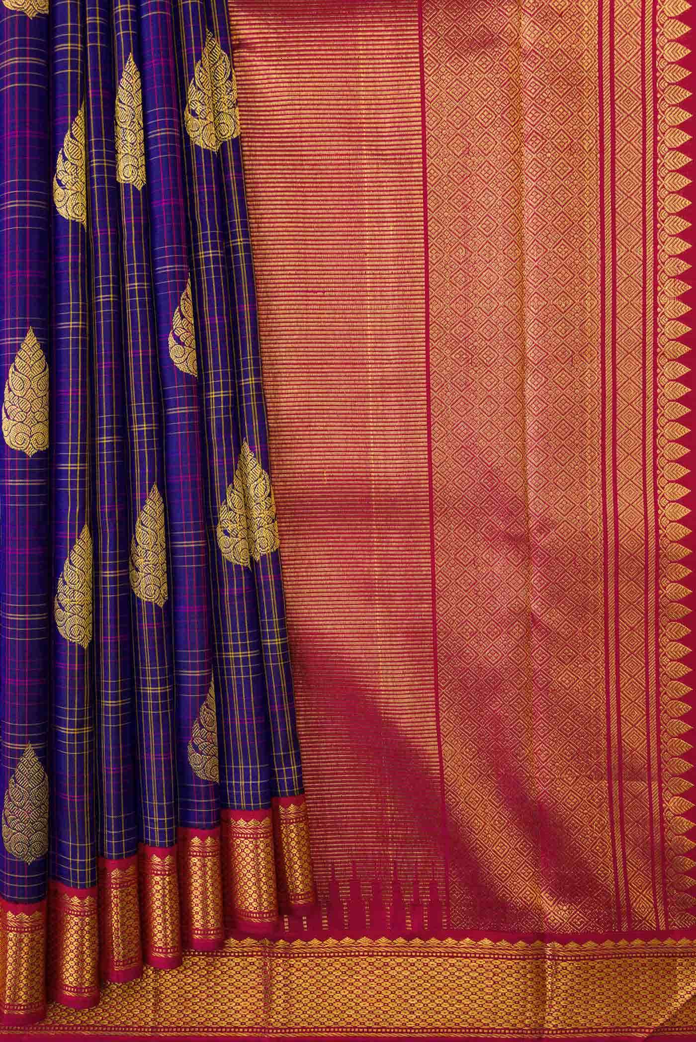 Pure Silk Pure Zari Violet Dual Tone Kanjivaram Saree - Image 2