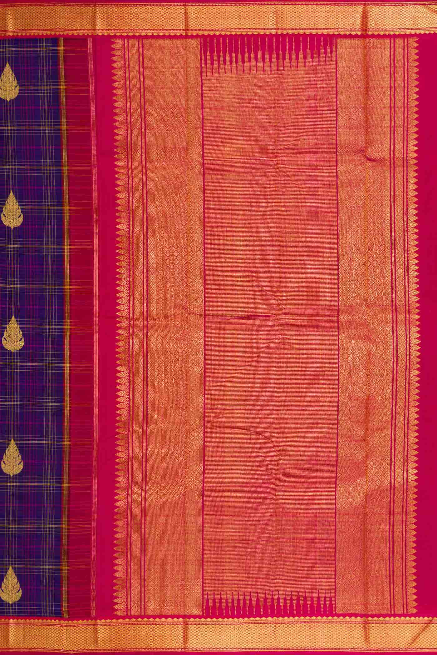 Pure Silk Pure Zari Violet Dual Tone Kanjivaram Saree - Image 5