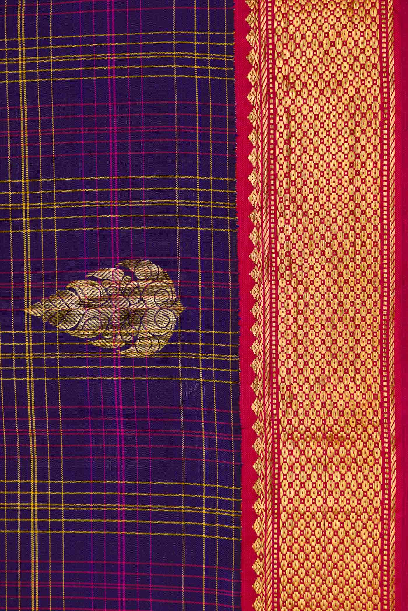 Pure Silk Pure Zari Violet Dual Tone Kanjivaram Saree - Image 6