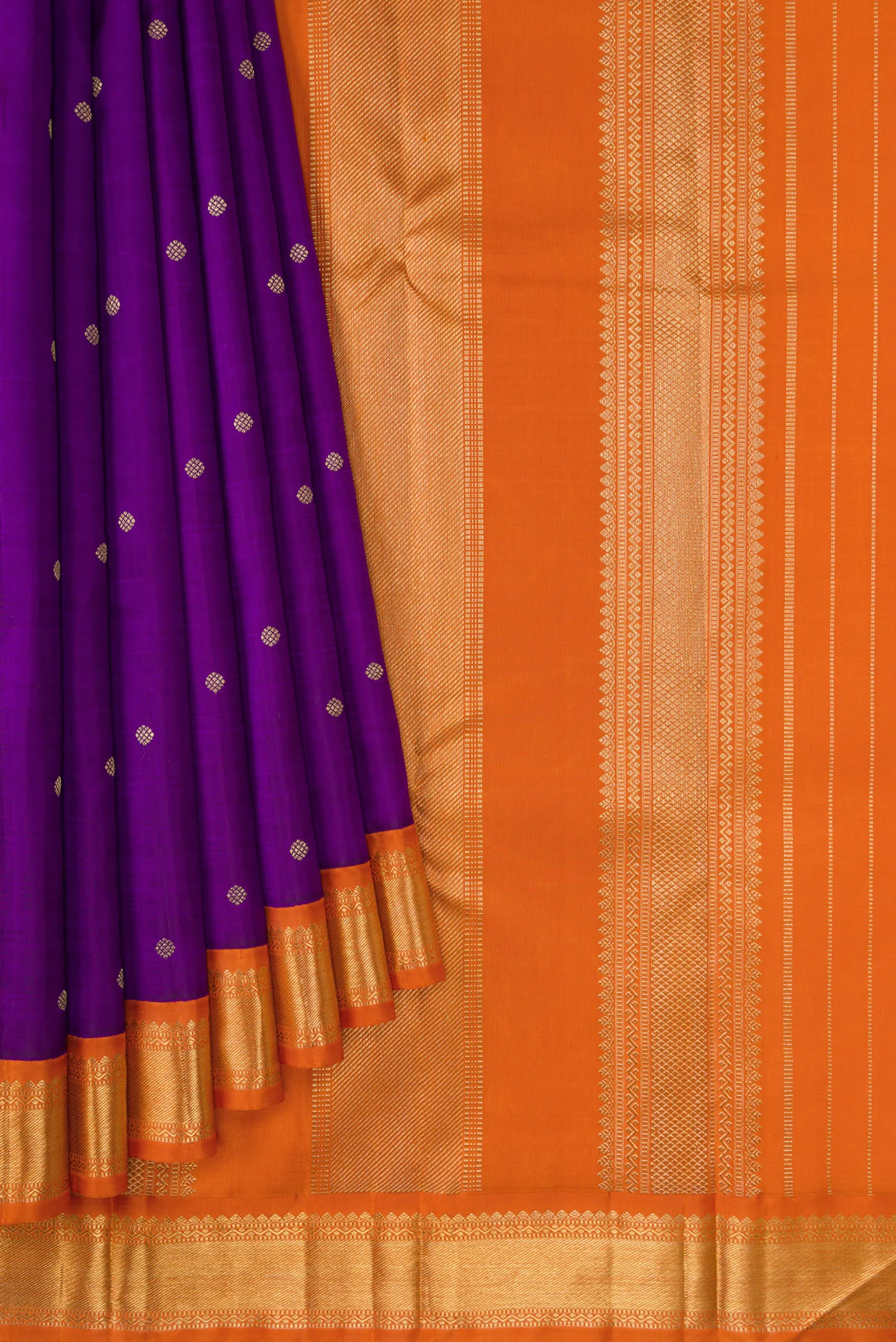 Pure Silk Pure Zari Violet Kanjivaram Saree - Image 4