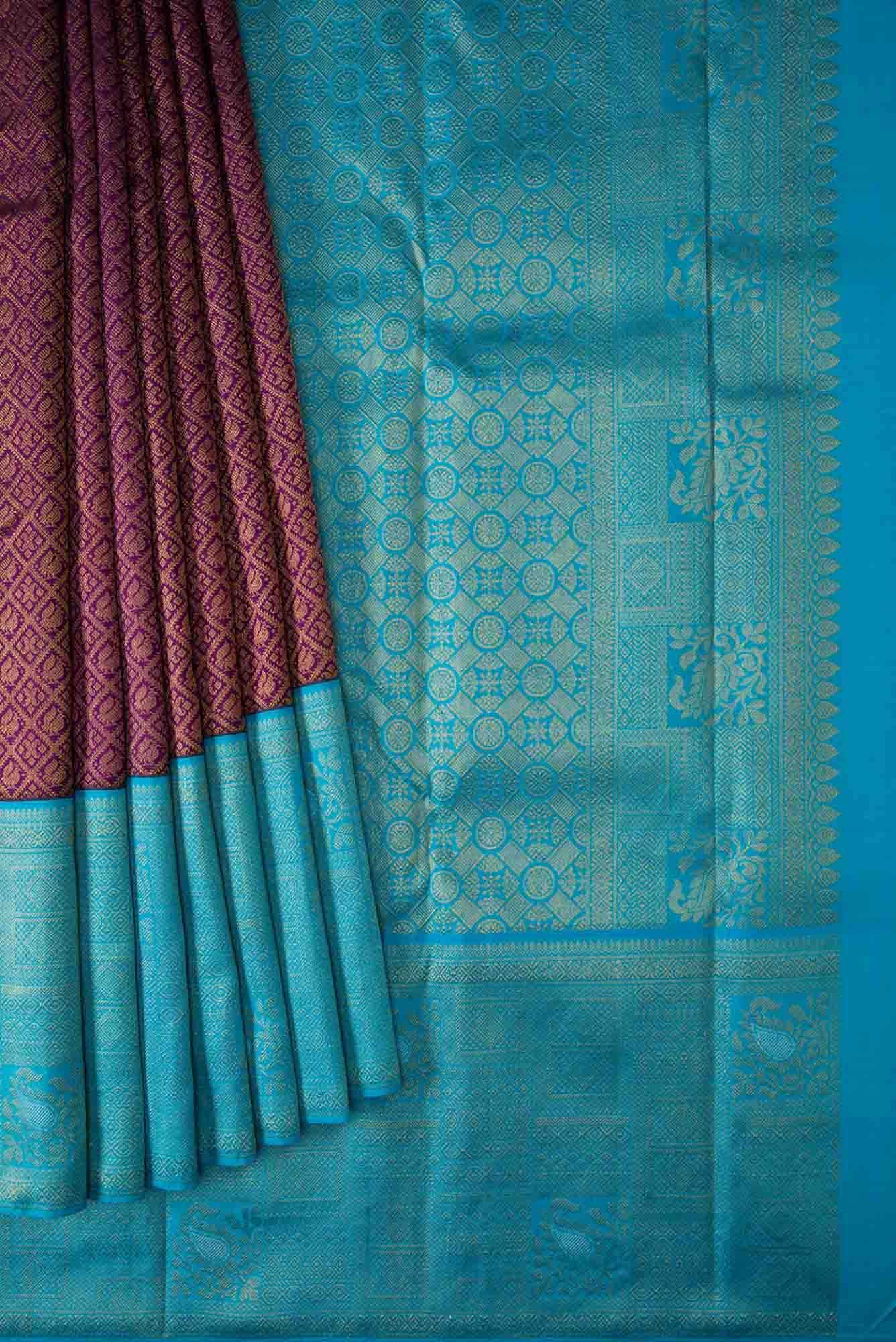 Pure Silk Pure Zari Violet Dual Tone Kanchipuram Saree - Image 2