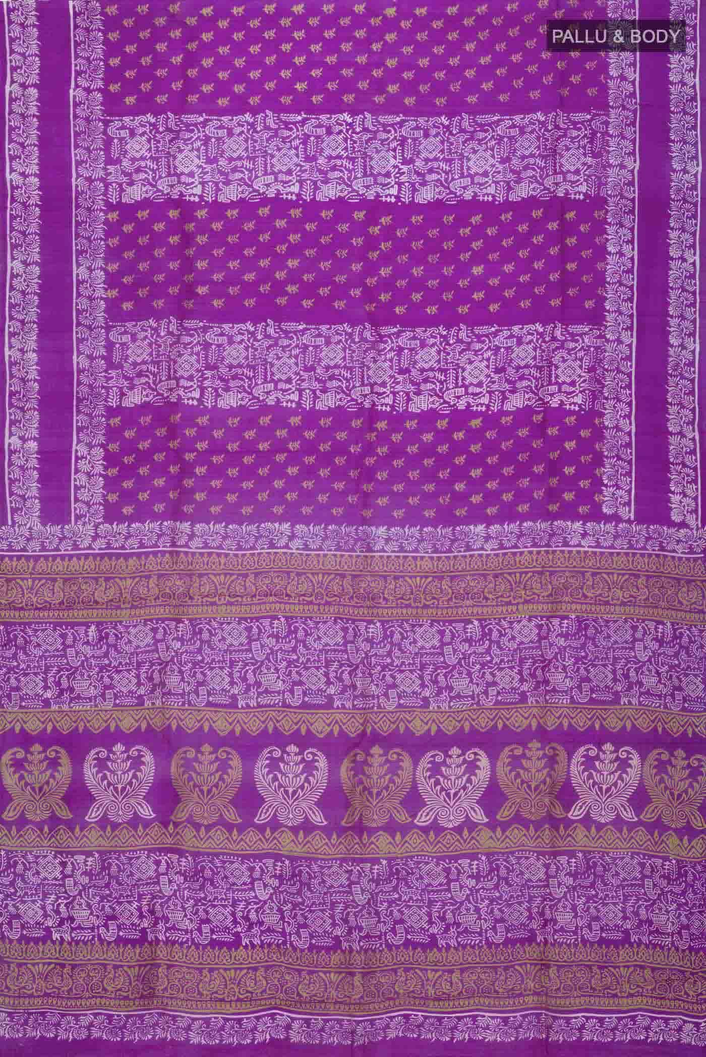 Violet Printed Silk Saree - Image 2