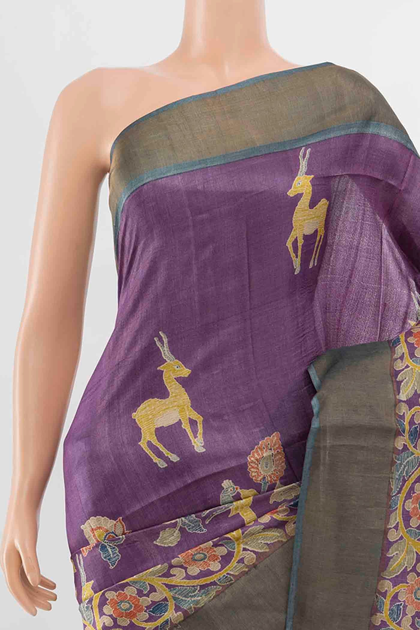 Violet Tussar Silk Saree - Image 2